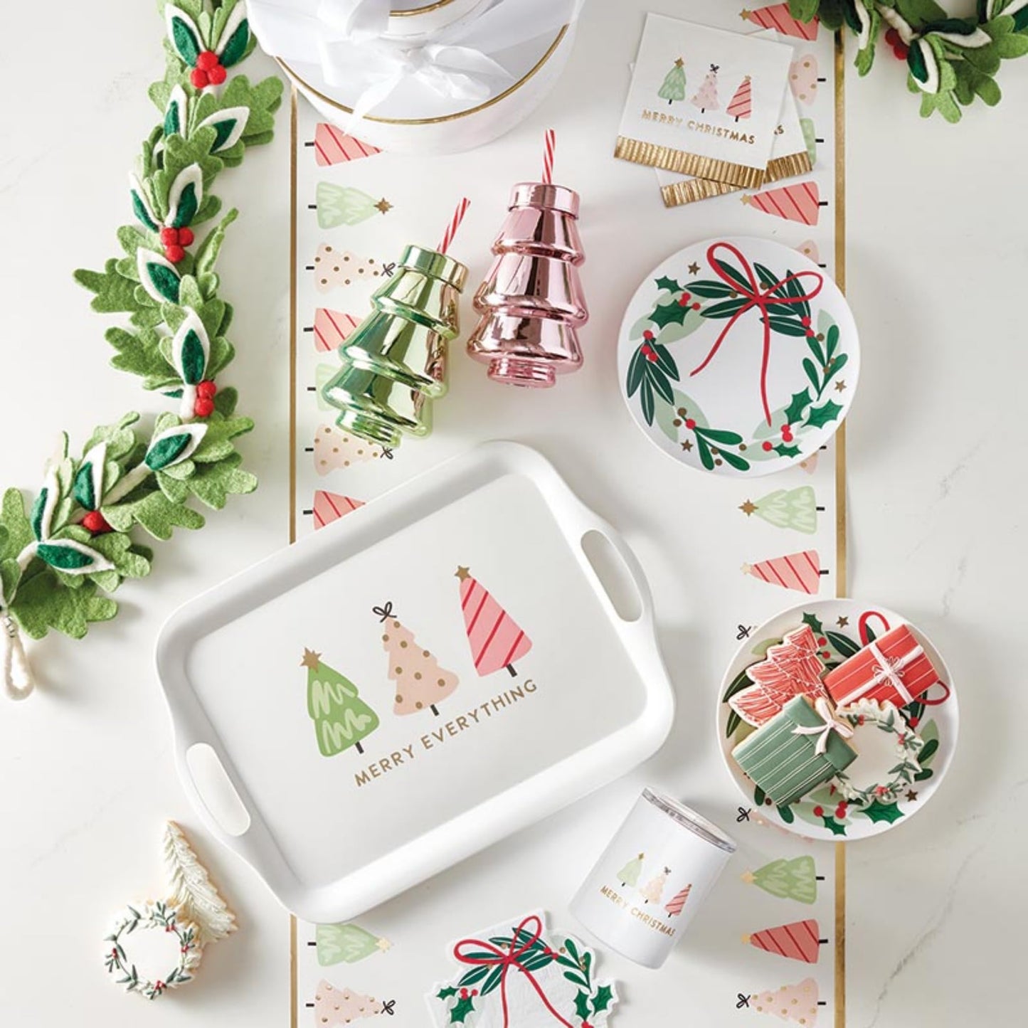 Slant Collections Holiday Serving Tray with Handles Bamboo Rectangular Platter, 16.5" x 11.5", Merry Everything