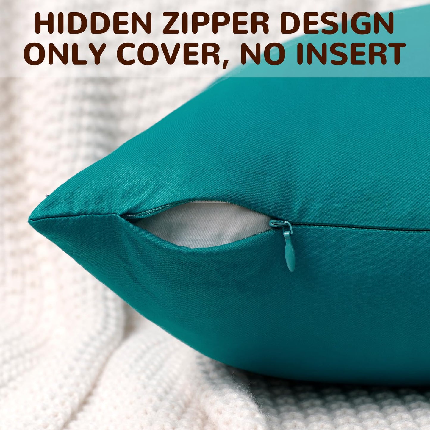 Coddsmz 6 Pack Decorative 100% Cotton Pillow Covers Square Cushion Cover Solid DIY Throw Pillowcase for Home Bed Sofa Halloween Christmas,Teal,6 Pack-18" x 18"/45x45cm
