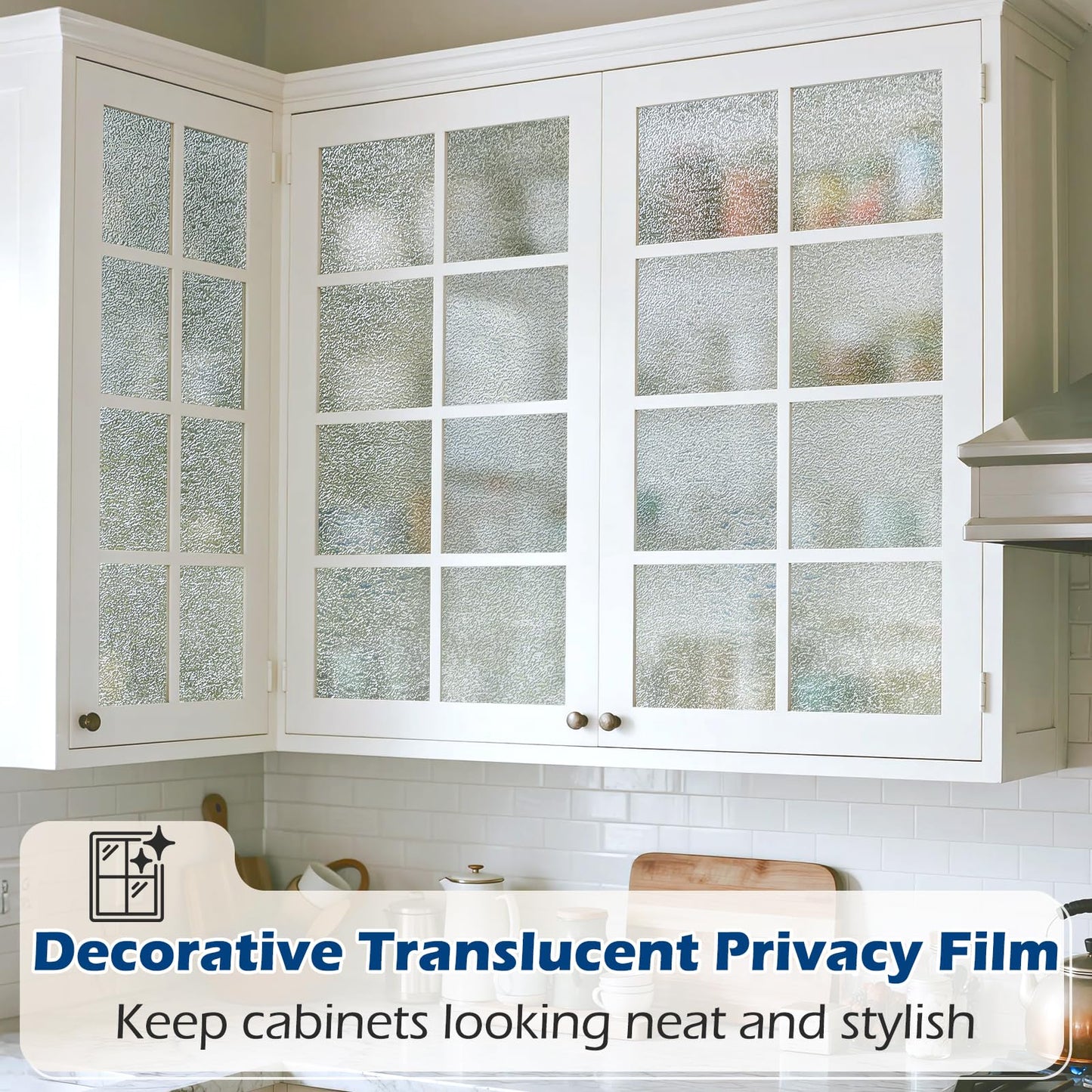 Borskyn Frosted Glass Window Privacy Film with Ice Vein Texture, Static Cling UV Blocking Removable Covering, Decorative Frosting Film for Home Office Bedroom Door, Clear, 17.5 x 78.7 Inches