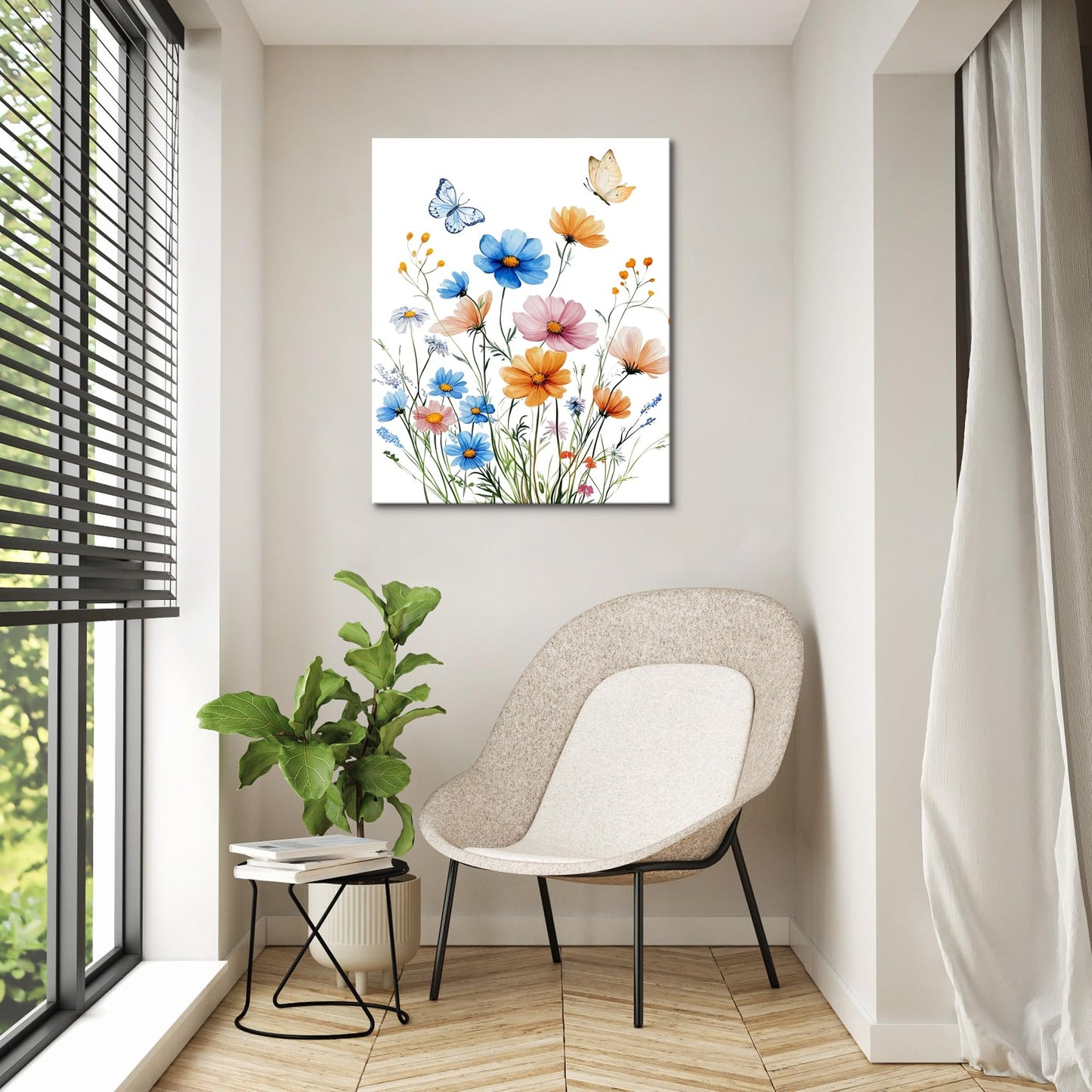 RASEONG Spring Floral Wall Art for Livingroom, Blue and Pink Flower Nature Plant Wall Decor Rustic Wildflower Wall Decor for Bathroom Office Bedroom, 12W x 16L Inches