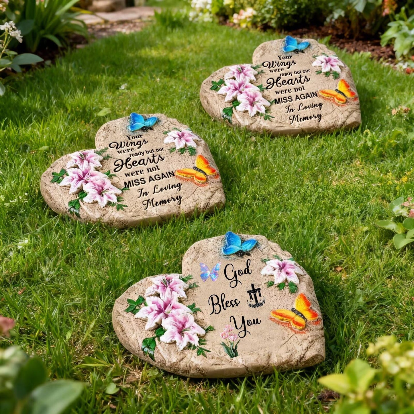 God Bless You-Resin Stepping Stone,Outdoor Garden Pathway Decoration,Heart Shaped Decorative Stone for Garden,Walkway Sculpture Yard Art for Patio,Home Decor