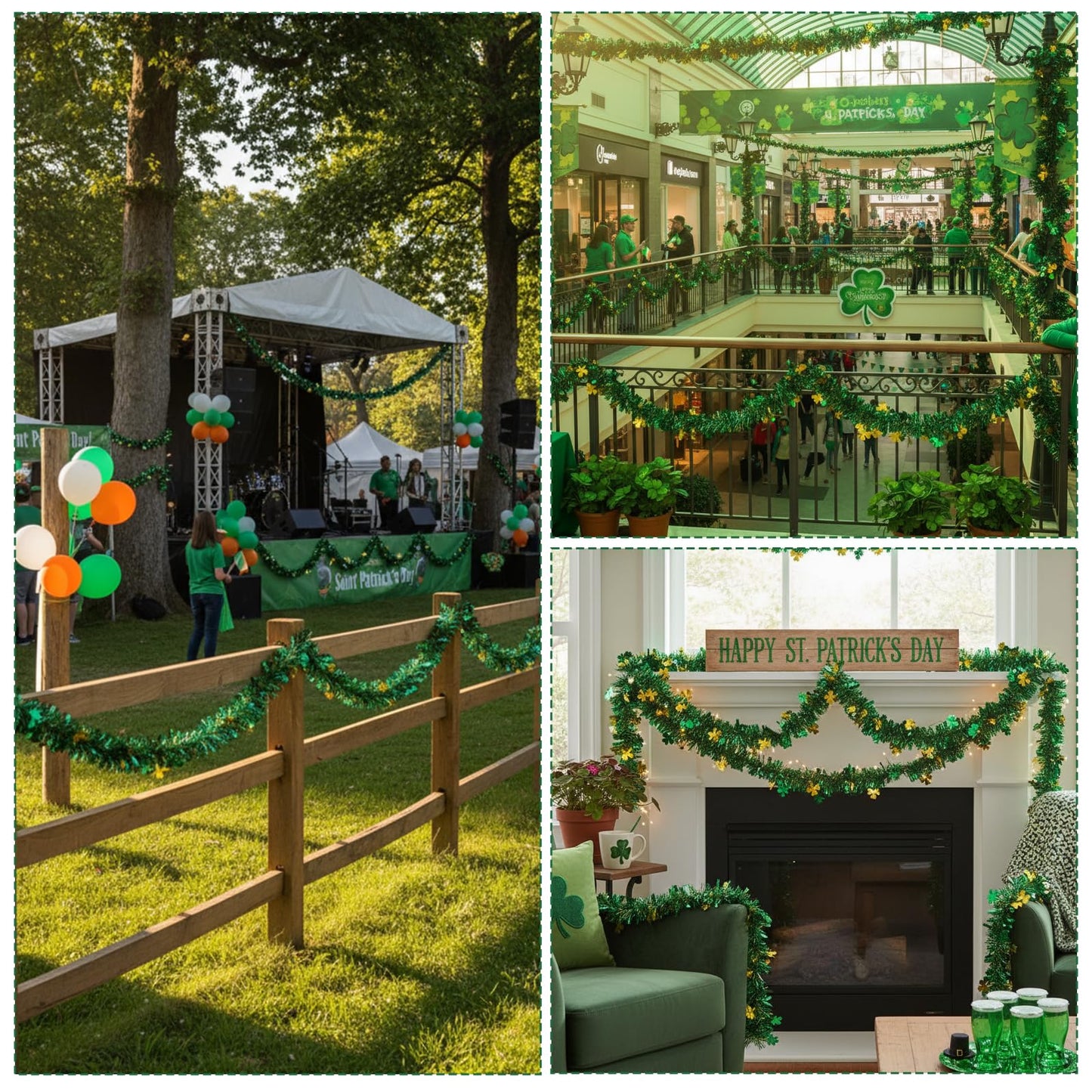 JFBNXB St Patricks Day Garland, St Patricks Day Decorations for Home and Party, 12 Meters Long Green Shamrock Festive Decor, St Patricks Day Party Supplies
