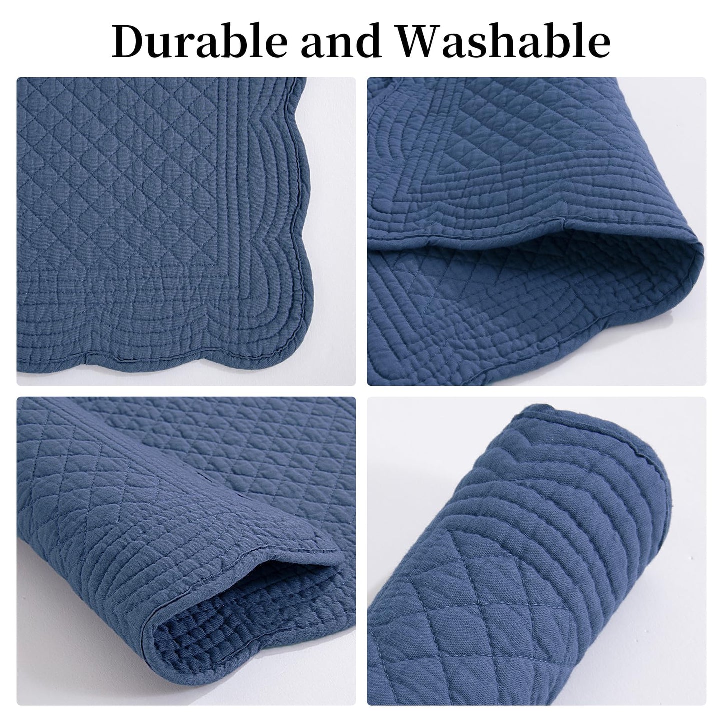 HOMBYS Quilted Placemats Set of 6 Washable-13x18 inches Rectangular Placemats for Kitchen Table-100% Cotton Fabric Rectangular Table Mats, (Sapphire Blue)