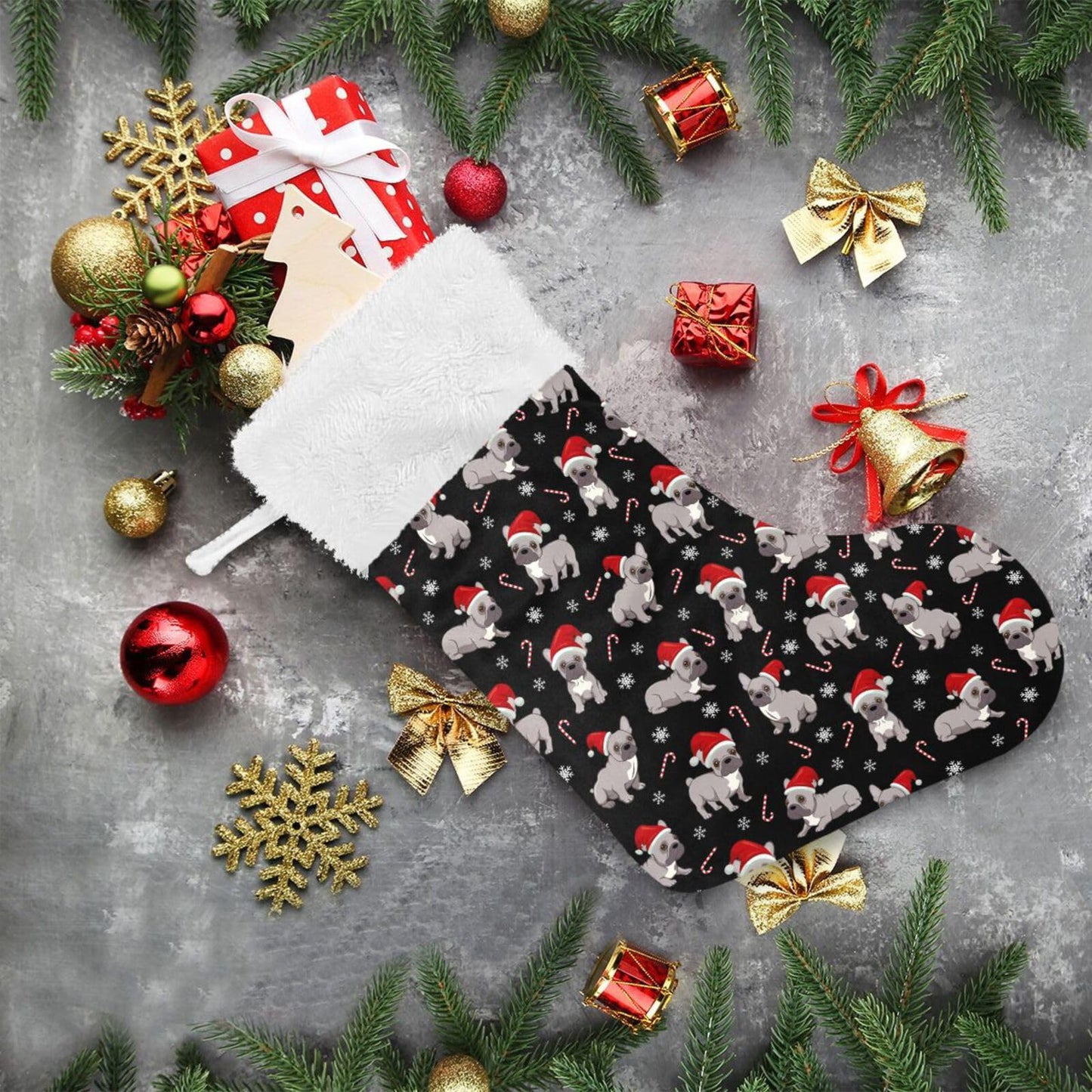 JUDIAN Christmas Stocking 18 inch with White Cuff, Classic Hanging Stockings Xmas Stockings Ornament Gifts for Fireplace Mantel, Holiday Decorations for Family, Party, Gift Giving (1 Pcs)