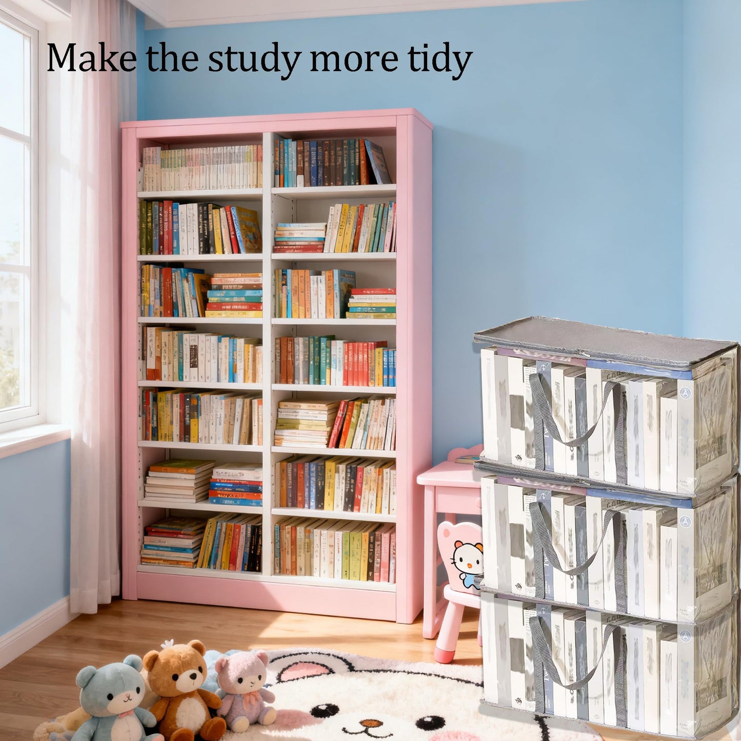 Extra-Large Size Book Storage Books Carrier Plastic Comic Books Organizer 59 * 25 * 30cm/23.2 * 9.8 * 11.8inches Collapsible Display Case with Lid and Lifting Handle for Book Toys