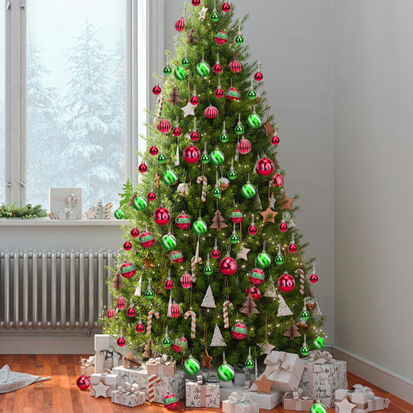 Christmas Ornaments Balls, 44 Pcs Christmas Balls Including 12Pcs 6cm/2.36inch & 32Pcs 3cm/1.18inch, Christmas Tree Decorations Hanging for Holiday Wedding Party Decoration