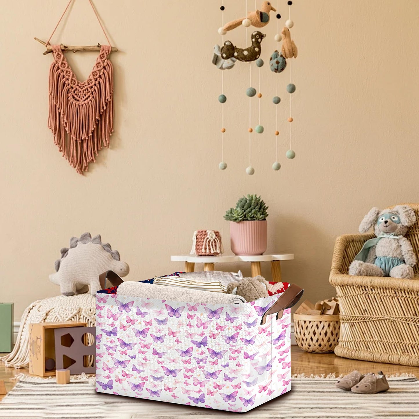 Purple Butterfly Pattern Collapsible Storage Box - 17x11.5x10.5 Inch Foldable Organizer for Closet, Toy Storage - Space-Saving Single Pack