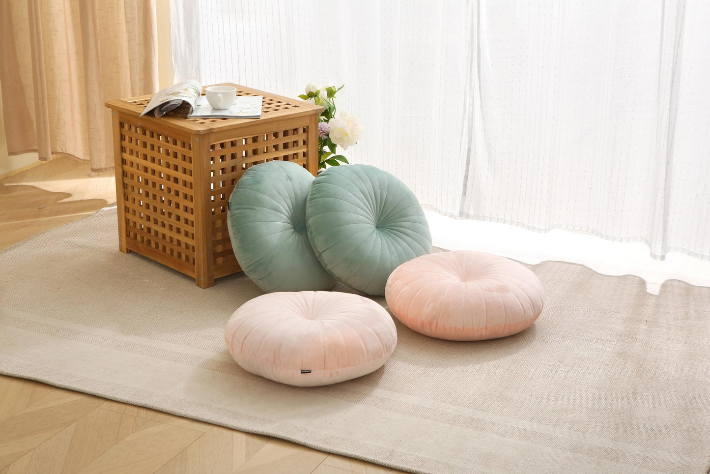 MolynnChic Floor Pillow Meditation Cushion Round Large Floor Pillows Seating for Adults, Velvet Thick Floor Cushions for Yoga Living Room Balcony Outdoor Tatami 18inch(Green)
