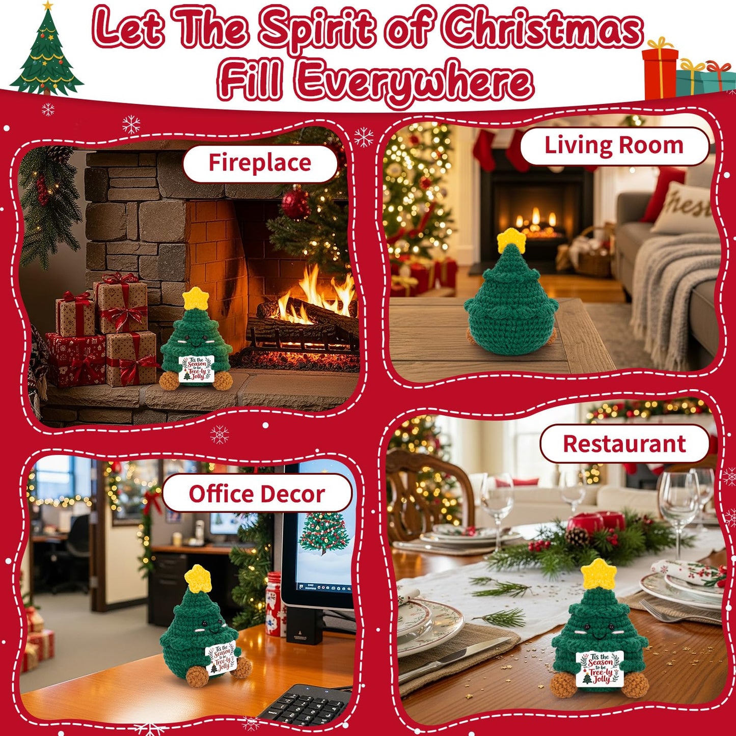 FunisFun Christmas Positive Crochet Doll - Funny Handmade Crochet Christmas Tree, Festive Gift for Christmas Decor Secret Santa Gag Gift