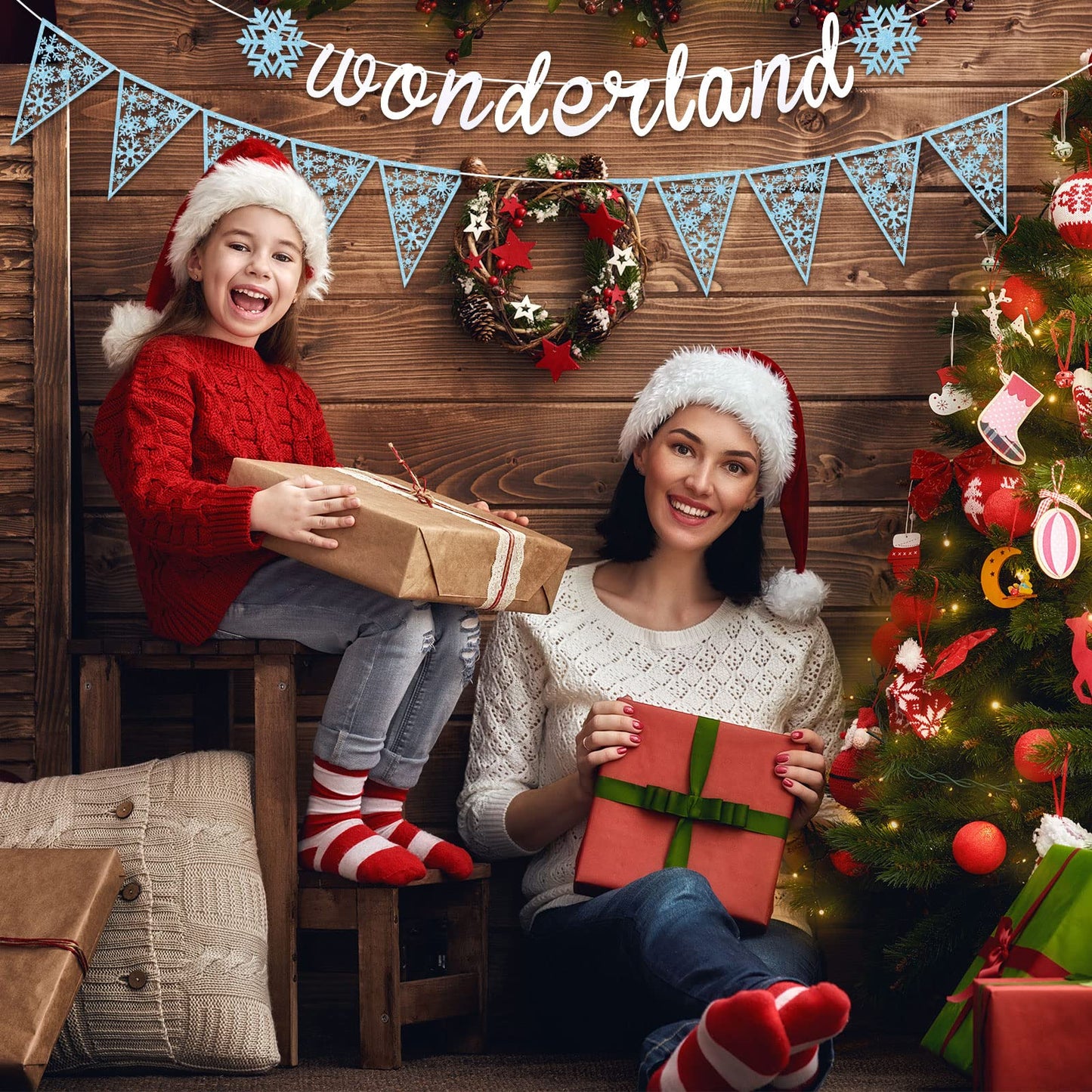 Gersoniel 3 Pack Winter Snowflake Wonderland Banner Snowflake Garland Christmas Hanging Decorations for Winter Christmas New Year Wonderland Party Supplies Home Mantle Office Decorations(Blue, Silver)