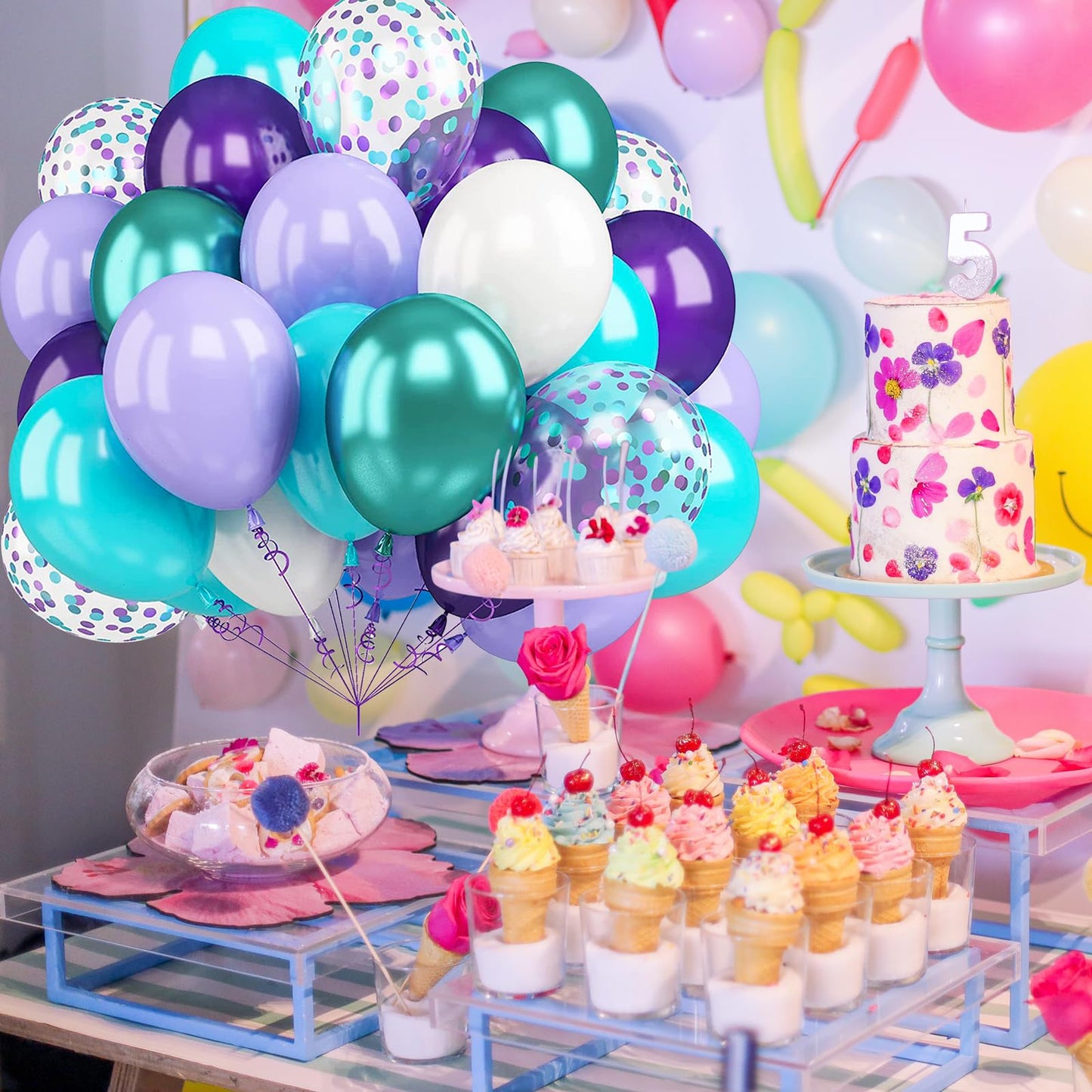 Purple White Green Metallic and Confetti Balloons for Graduation Wedding Birthday Baby Shower Party Decorations