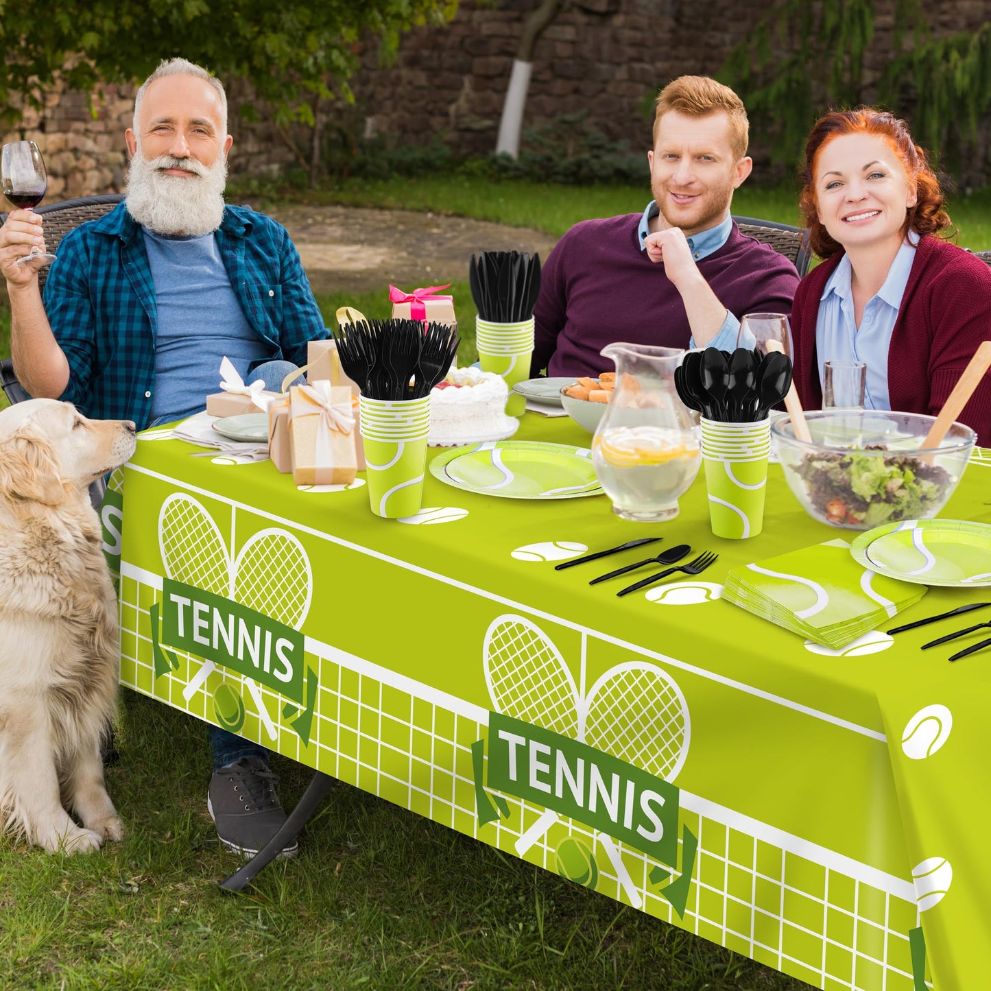 Kochorie 169 Pieces Tennis Party Supplies Disposable Tableware Set Includes Paper Plates Napkins Cups Plastic Tablecloth Knives Forks Spoons for Tennis Sports Theme Birthday Decor, Serve 24