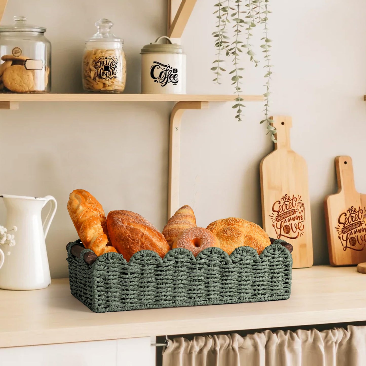 Toilet Paper Storage Basket Bathroom Counter Organizer Wicker Baskets for Organizing Cute Basket for Apartment Bedroom Nursery Room Kitchen Bathroom Decor-Green