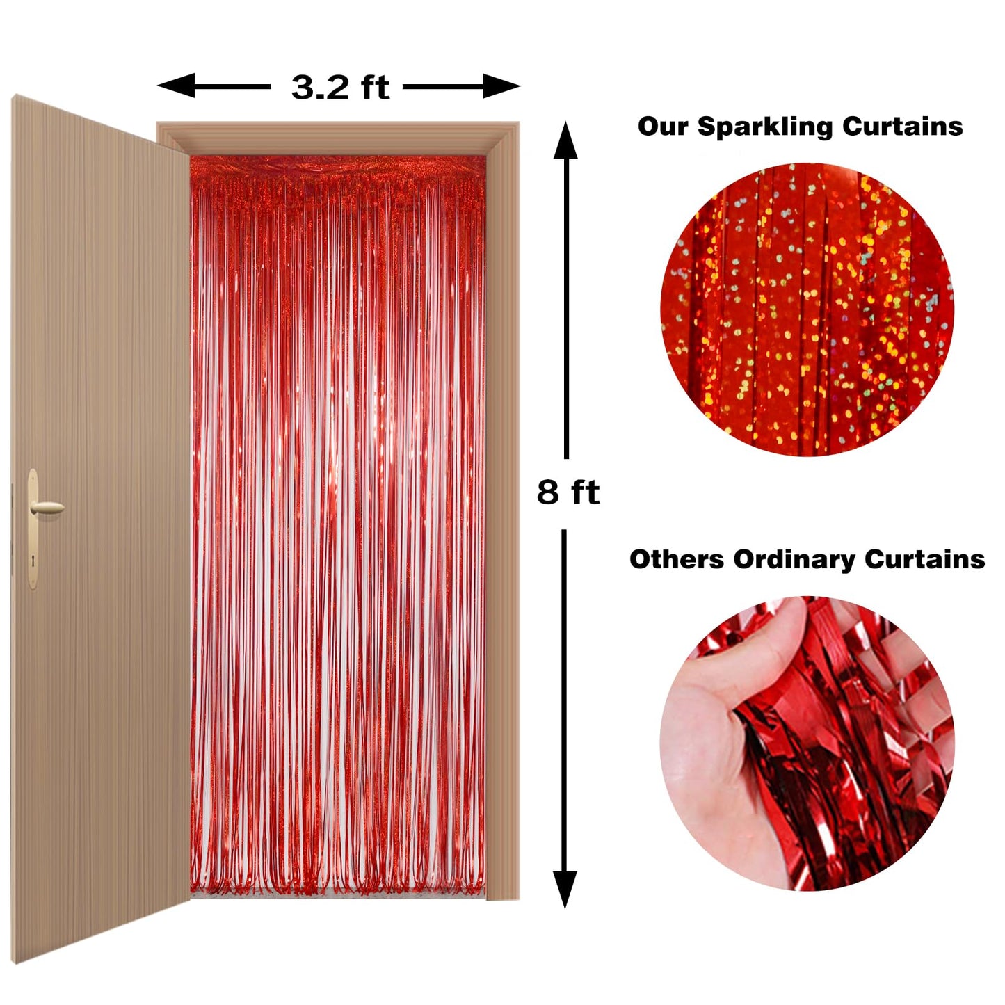 Red Tinsel Curtain Backdrop for Party Decorations - Sparkle Foil Tinsel Fringe Curtains Photo Backdrop Booth (3.2ft x 8ft, 2 Packs)