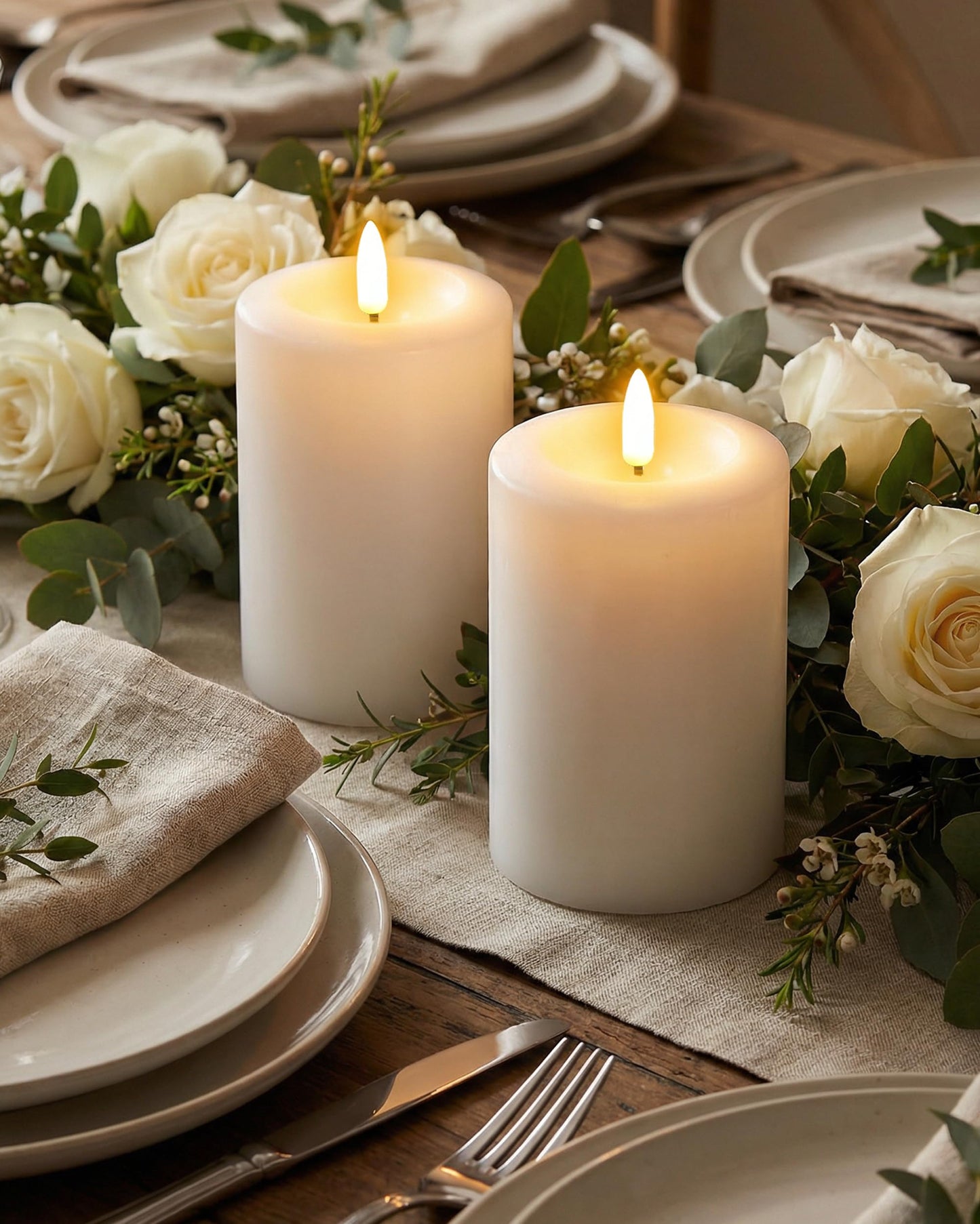 Gmnee 3"x4" Flickering Flameless Candles with Remote Timer, Real Wax, White Pillar Candles, Set of 3 Fake LED Battery Operated Candles for Home, Fireplace, Centerpiece, Rustic and Farmhouse Decor