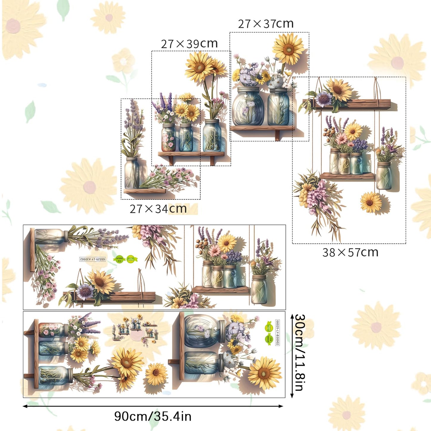 Sunflower Wall Decals 3D Flower Wall Stickers Potted Plant Floral Wall Decal Peel and Stick Flower Window Clings Vinyl Removable for Bedroom Nursery Decoration