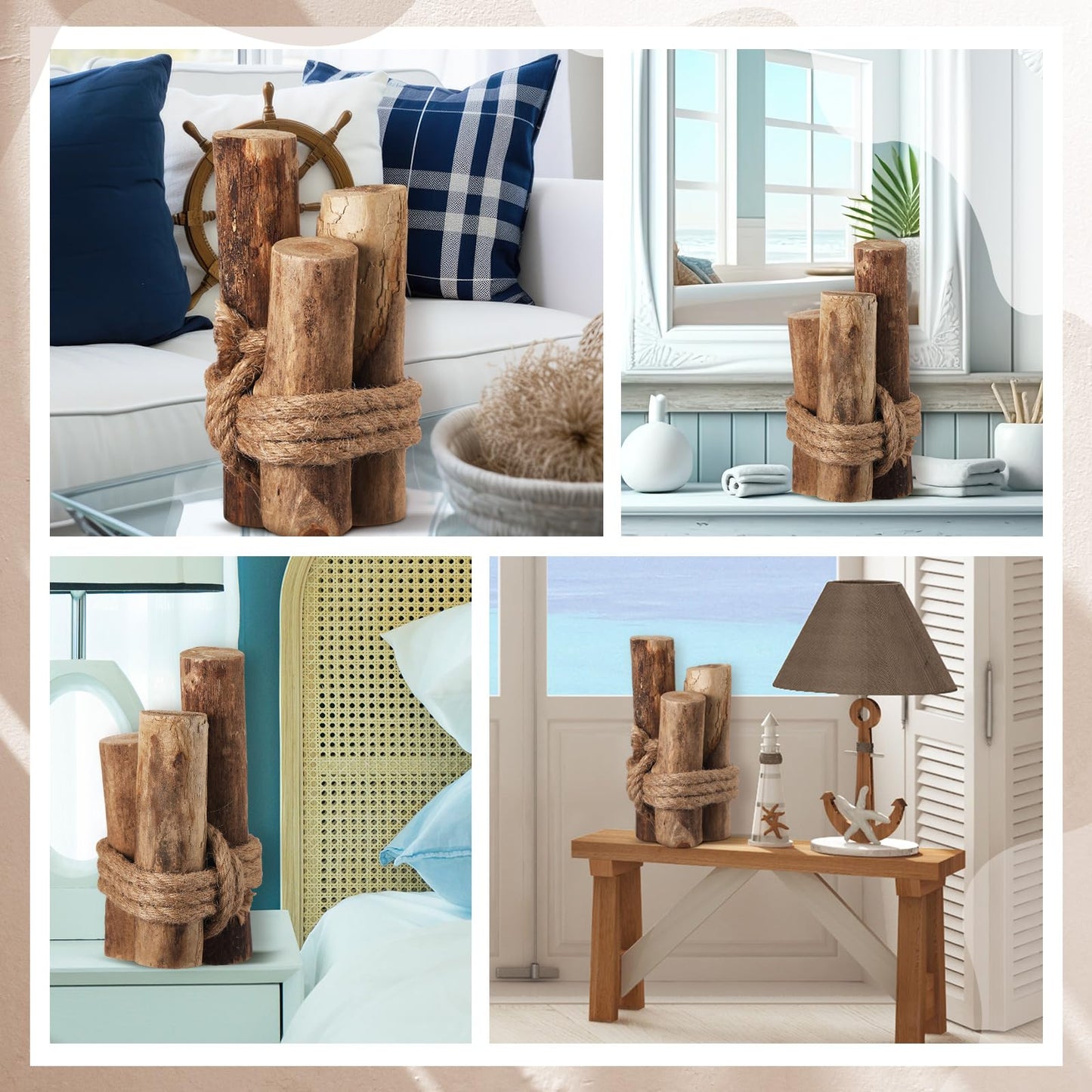 Threehoney Brown 3 Pcs Driftwood Decor Rustic Table Sign Beach Driftwood Piling Farmhouse Coastal Nautical Centerpieces Tables Coastal Decor for Fish Tanks Summer Christmas Kitchen Dining Decoration