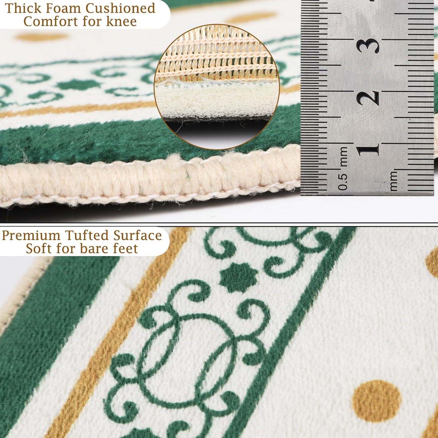 Prayer Mat Beads Ramadan Gifts - Thick Muslim Prayer Rug Islamic Tasbih Black Prayer Beads, Islamic Praying Mat Carpet for Namaz Salah Meditation Eid Decorations for Home