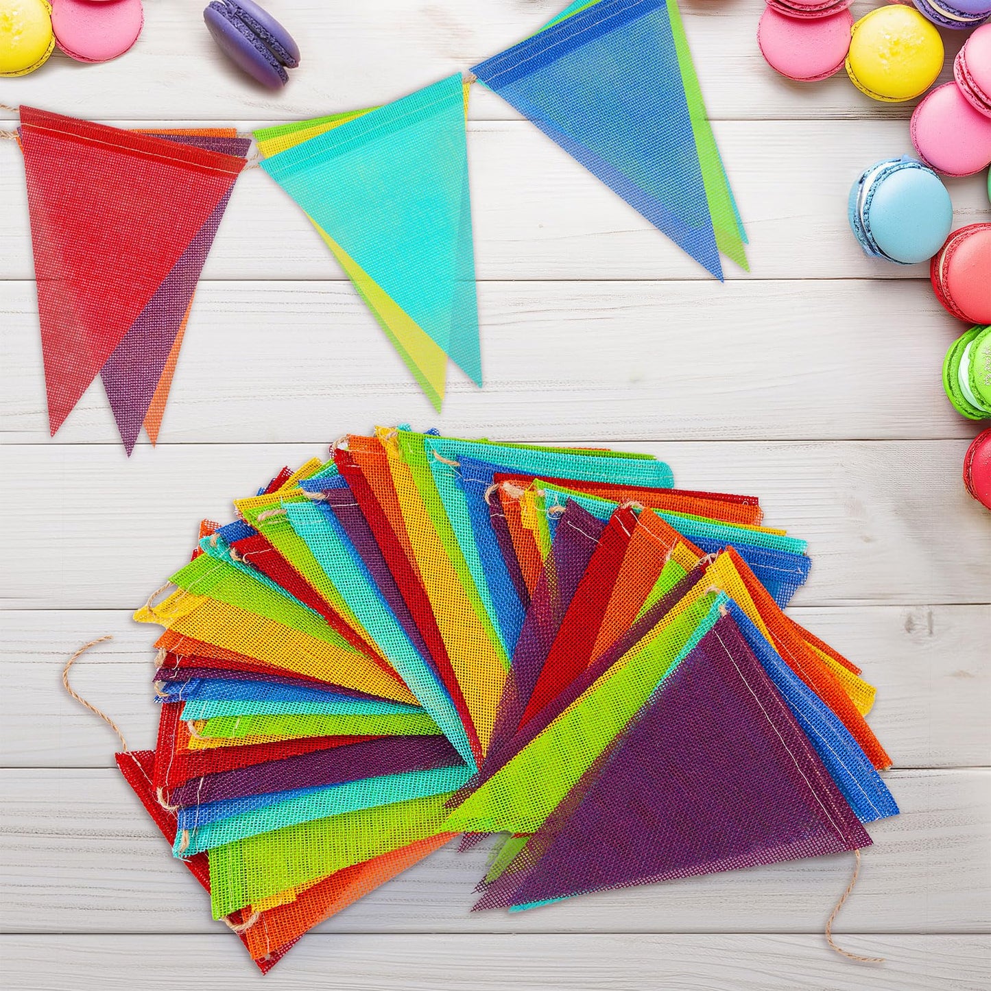 Jutevo 112 Flags/72ft Pennant Banner Flags Garland, Triangle Banner Pennant Flags on a String, Rainbow Burlap Pennant Banner Garland Bunting Banner for Outdoor Birthday Party Decorations Rainbow