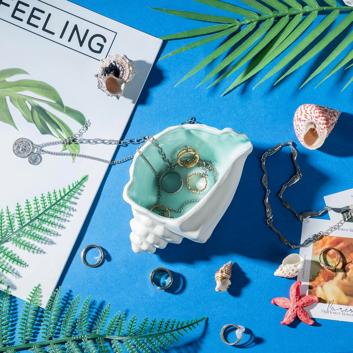 OSOPOLA Ceramic Conch Jewelry Tray - Ocean-themed Decorative Ring Holder Dish Key Tray Cute Jewelry Plate Trinket for Women,Home Decor,Christmas Birthday Gifts HE02CHL