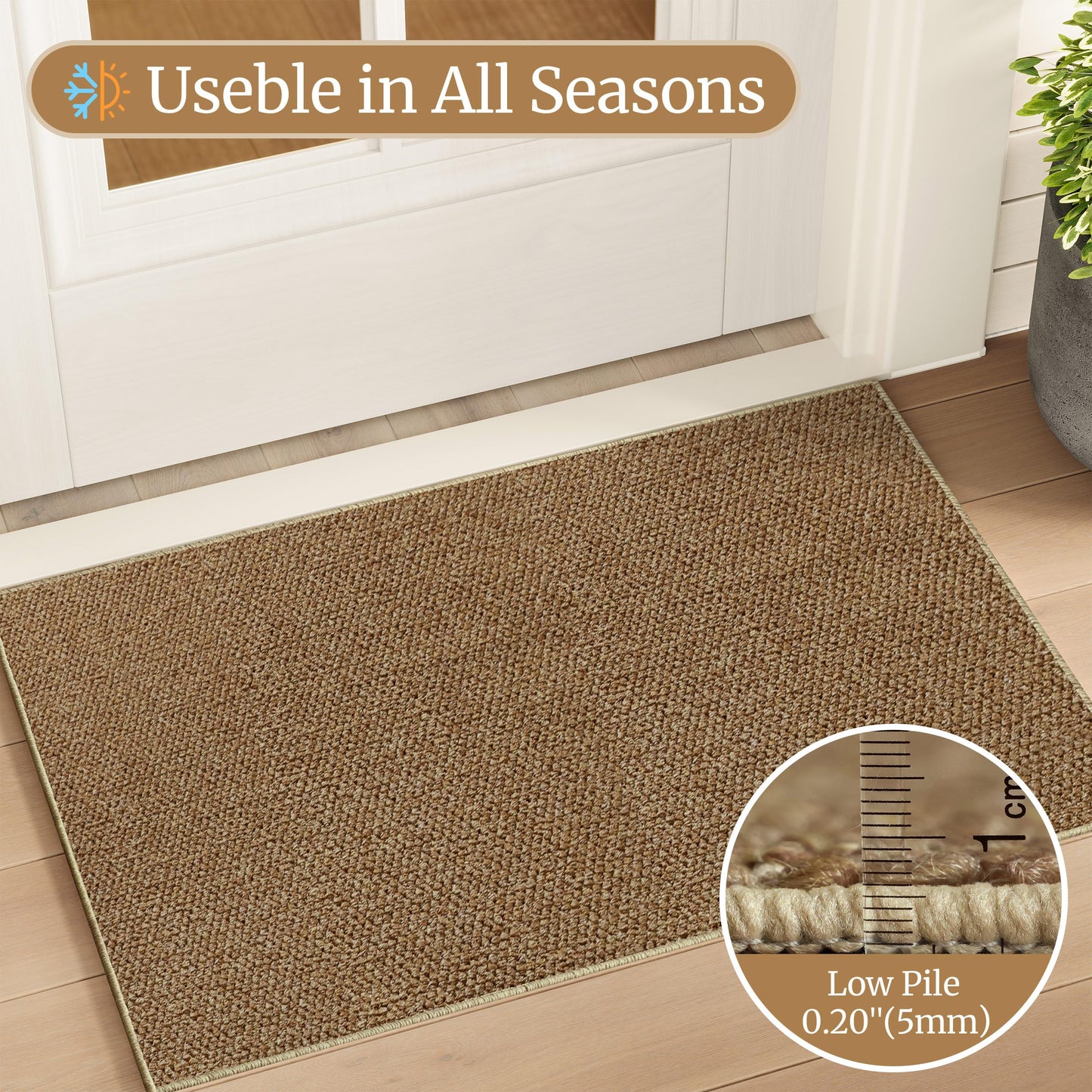 COSOSA Washable Faux Sisal Rug, 2x3 Firm Textured Woven Mat, Indoor-Outdoor Non-Slip Easy-Clean Area Rug, Solid Modern Carpet for Living Room, Bedroom, Kitchen, Entryway, Patio, Brown