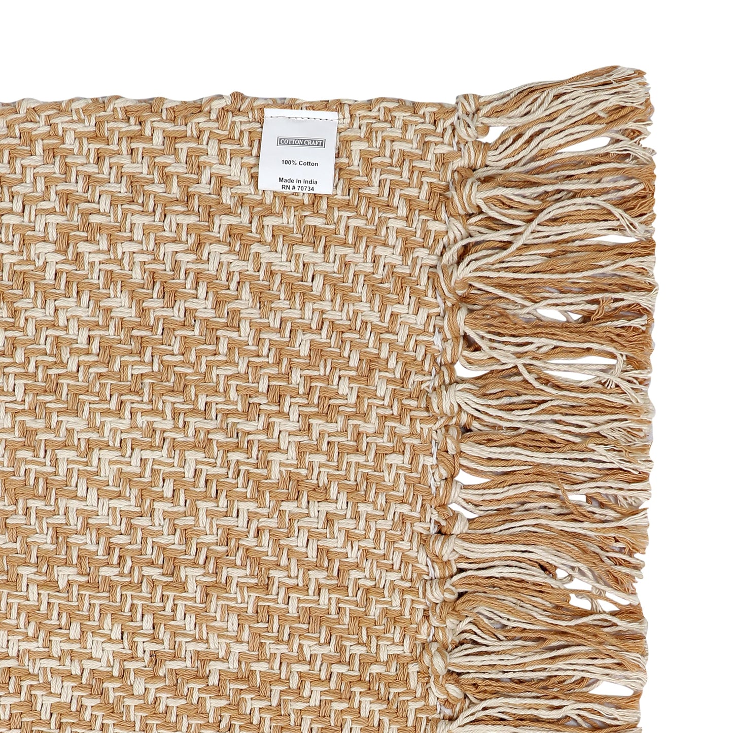 COTTON CRAFT Woven Area Rug - 2 Pack Reversible Boho Farmhouse Rustic Cotton Throw Rug Carpet with Fringe - Machine Washable Accent Mat for Bedroom Living Room Entryway Bathroom - 22x34 - Tan Natural