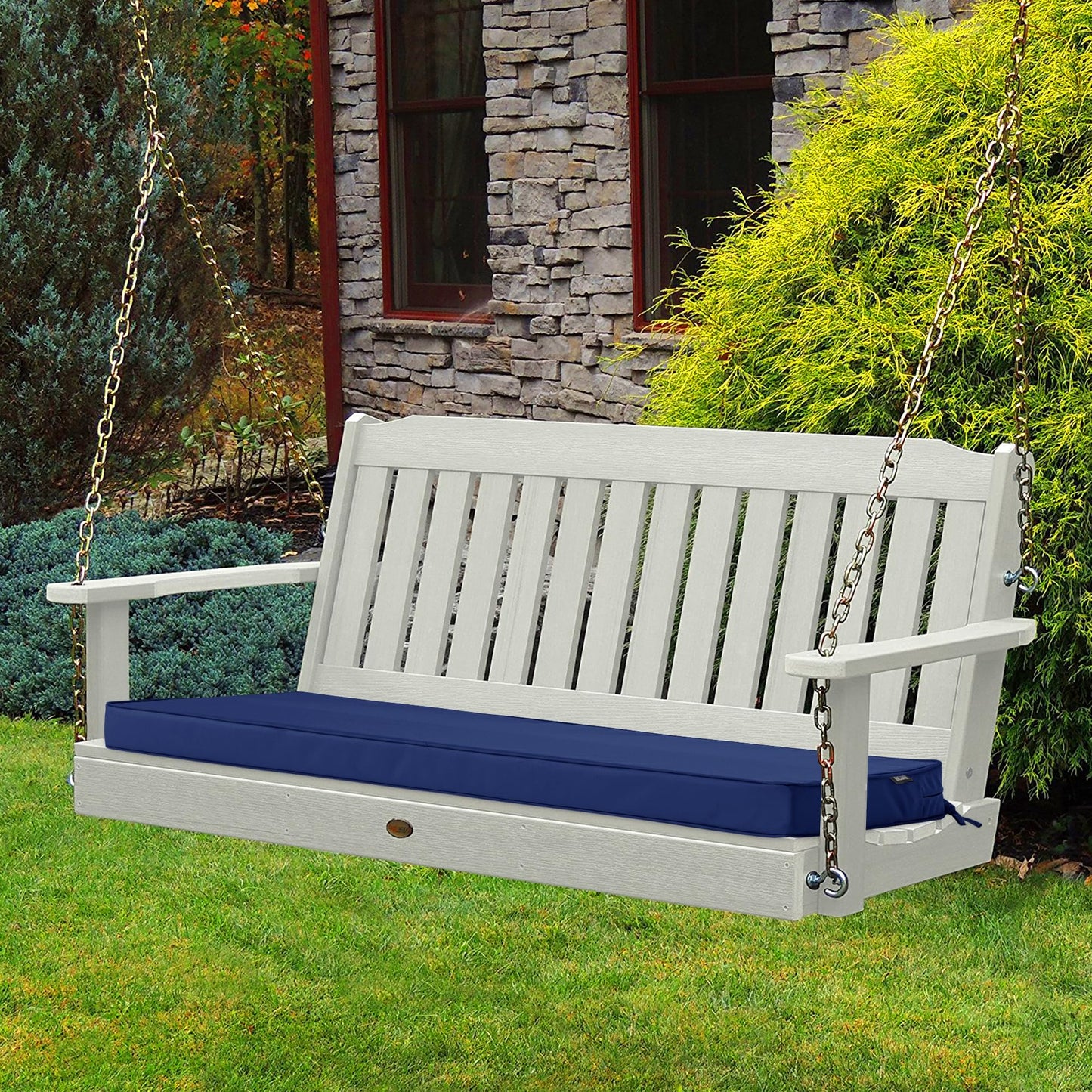 Comcaver Outdoor Bench Cushions 48 x 18 Inch Thick Waterproof Porch Swing Cushions with Tie Patio Furniture Chair Cushion Bench Pad 5 Year Color Fastness Backyard Seat Pads Navy