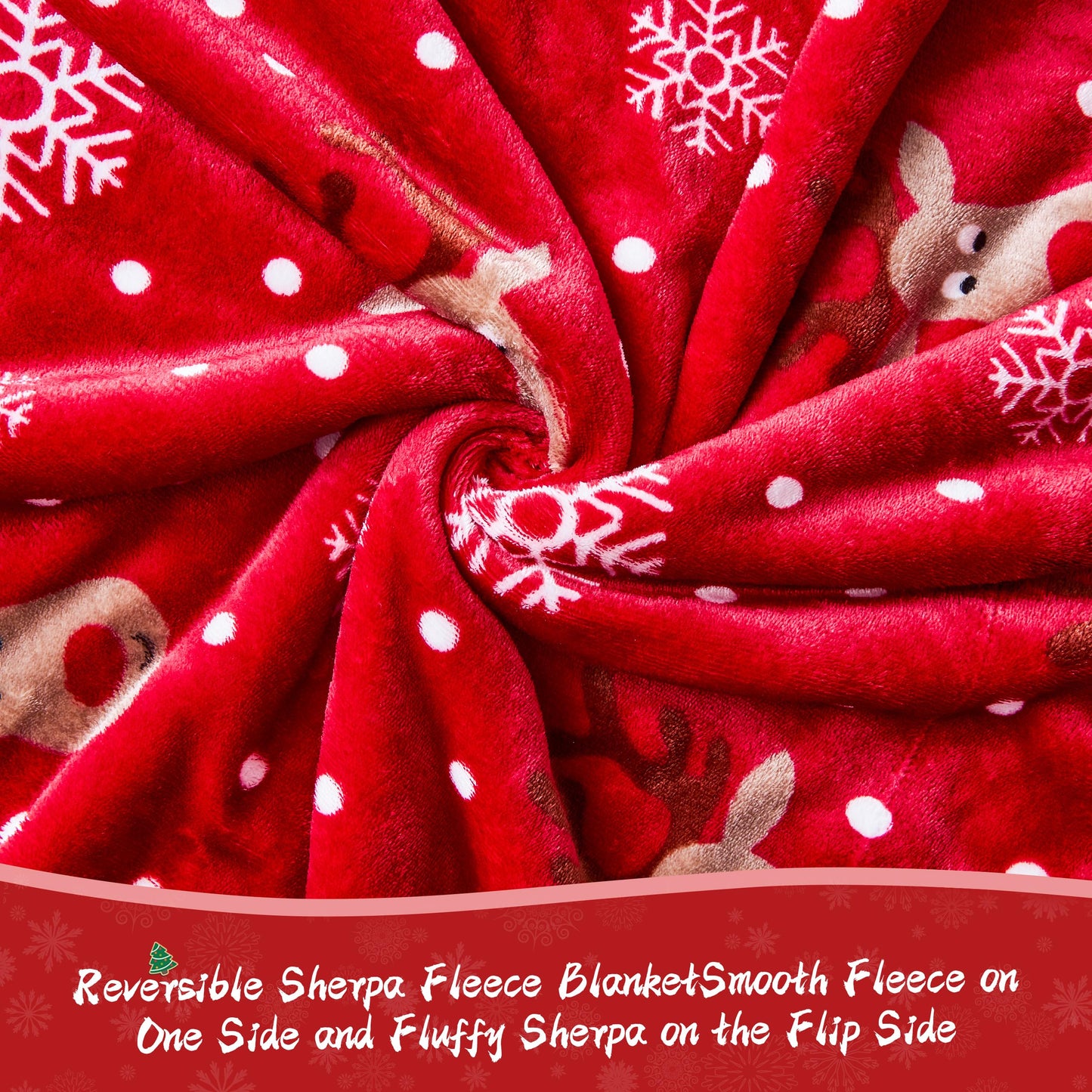 Ramees Christmas Throw Blanket, Christmas Decorations Blankets and Throws, Fuzzy Cozy Soft Warm Fleece Sherpa Winter Holiday Blanket for Bed Couch Sofa Reindeer Snowflakes