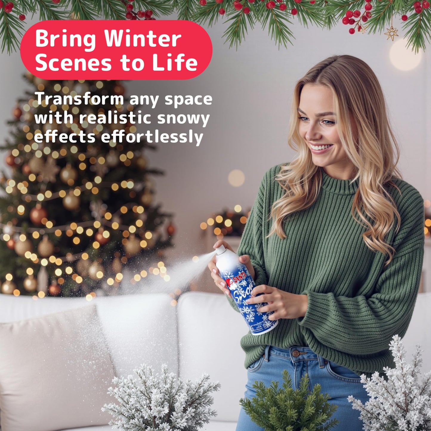 Prextex 2 Pack Fake Snow Spray for Christmas Tree - Quick-Dry Textured Christmas Tree Flocking Spray in 13oz Aerosol Bottles for Decorating and Crafts - Artificial Snow Flock for Windows and Mirrors
