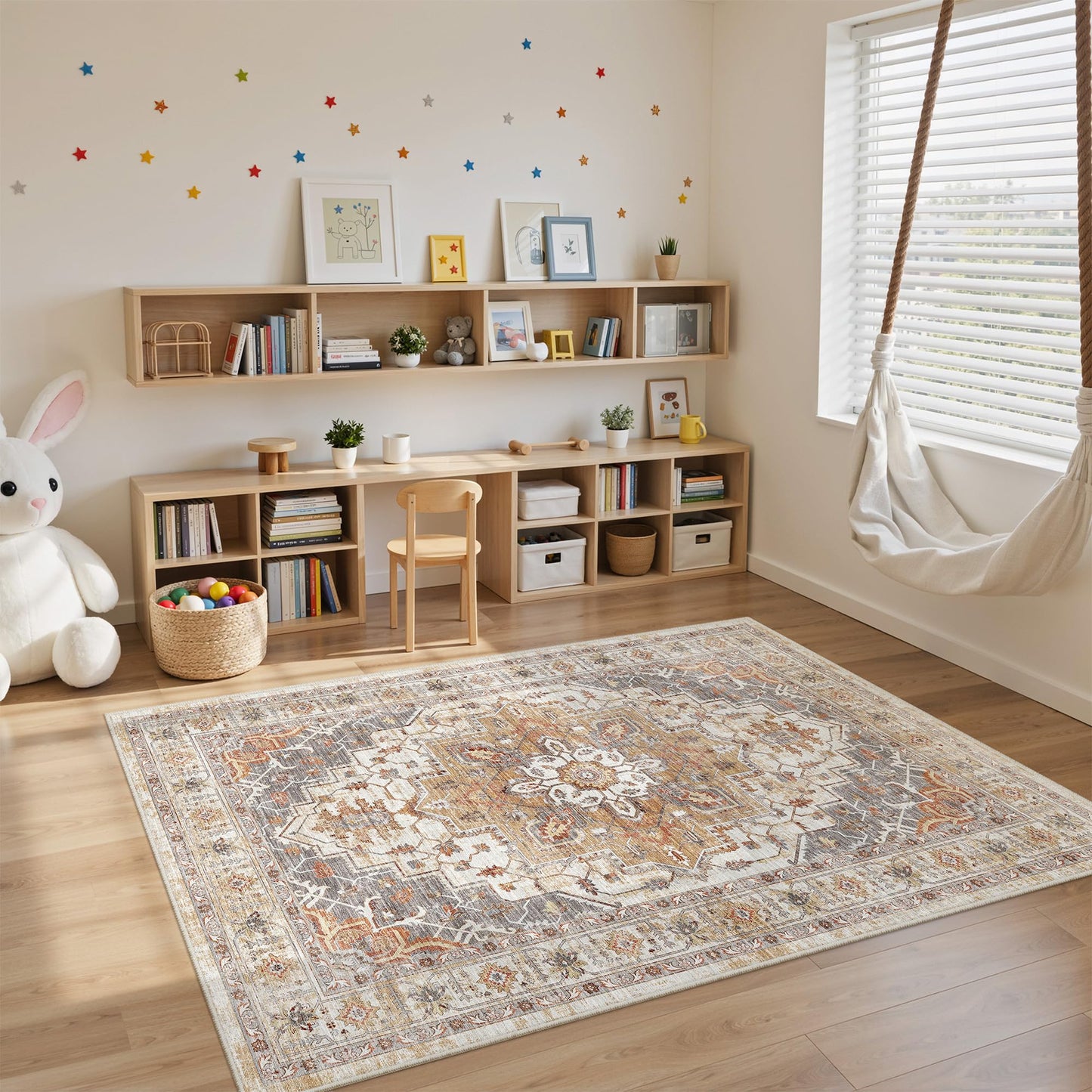 befbee 3x5 Rug, Ultra-Thin Area Rugs for Living Room,Non-Slip Lightweight Washable Rug for Bedroom,Kitchen,Entryway,Stain Resistant Small Carpet (Turmeric/Grey, 3'x5')