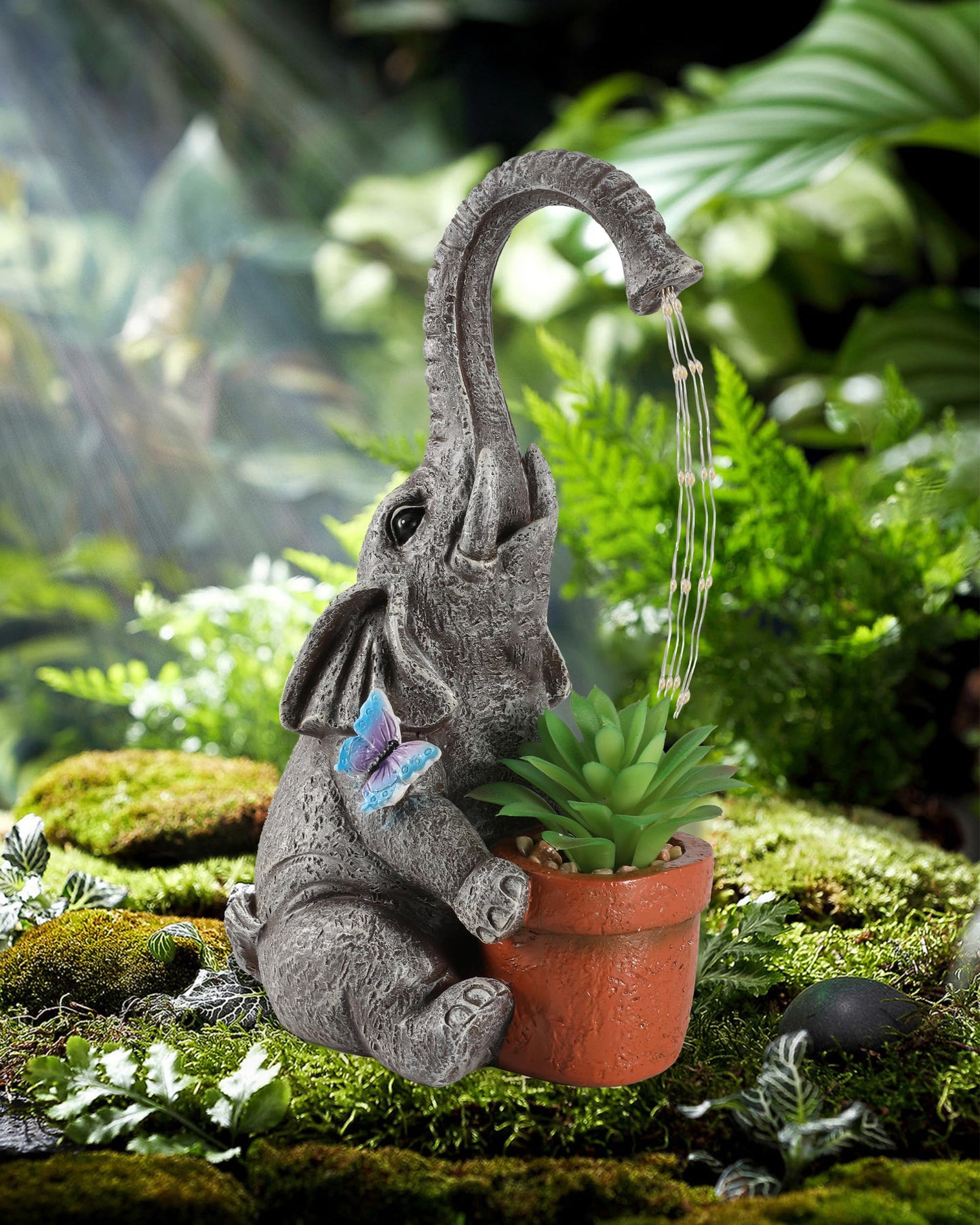 iStatue Solar Elephant Figurine with Succulent Plant Pot - 11'' Hand-Painted Lifelike Resin Lawn Ornaments Statue for Yard Art Garden Decor Gifts (Elephant)
