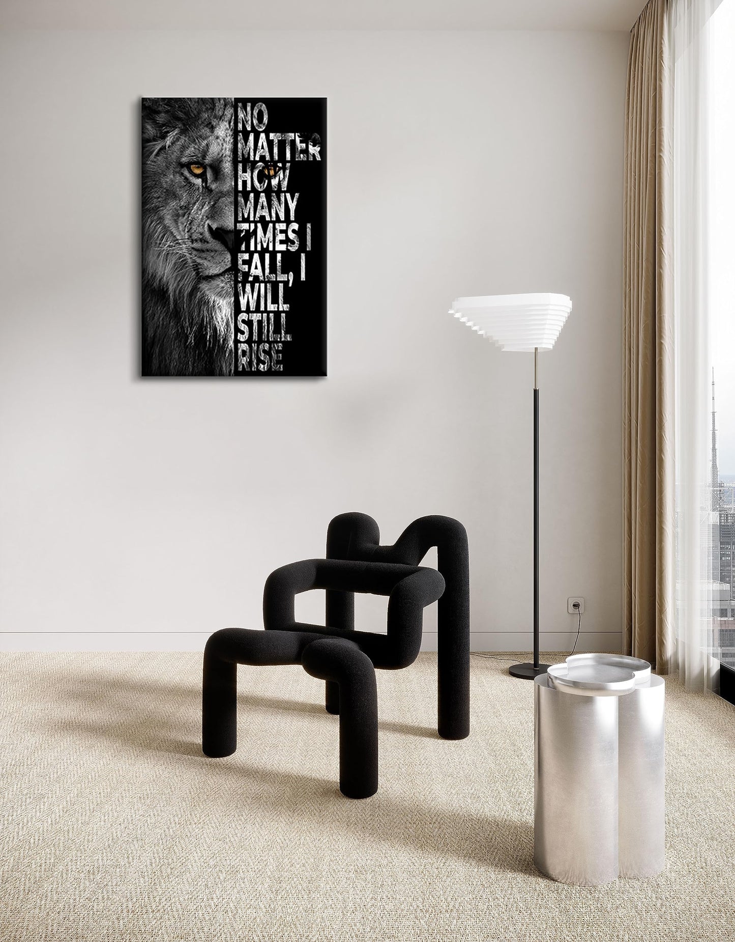 SKASNFAI Lion Canvas Wall Art Black and White Animal Inspirational Motivational Quotes Prints Posters Office Decor Framed Ready to Hang (12x16 inch)