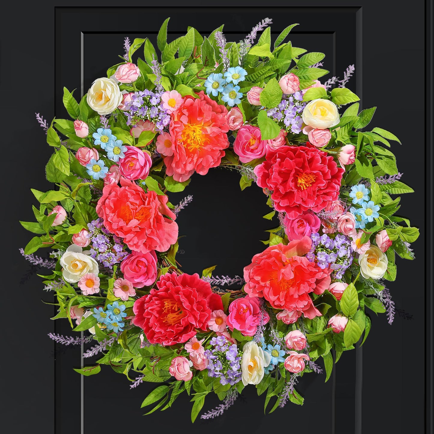 Spring Wreath for Front Door 24 Inch, Summer Wreaths with Large Peony for Home Decor Easter Indoor Outdoor Wall Festival Wedding Celebrations