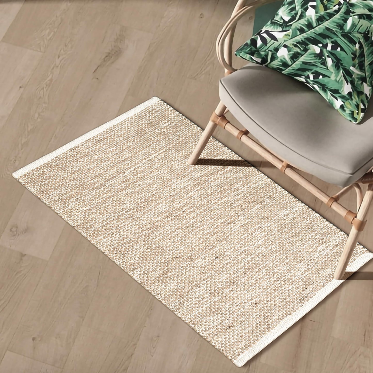 Hausattire Jute Woven Area Rug 2'x3' - Natural, Small Boho Farmhouse Rugs for Living Room, Bedroom, Kitchen, Entryway Front Door | Beige Outdoor Indoor Rustic Accent Bathroom Mat - 24x36 Inch