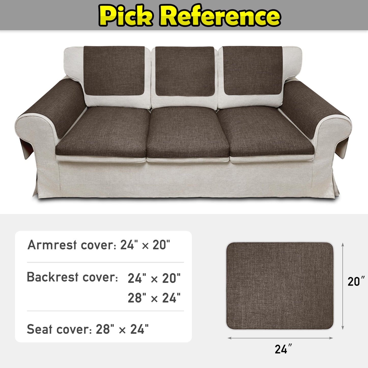 Couch Arm Covers, Waterproof Armrest Cover for Sofa, Armchair, Loveseat, Non-Slip Recliner Arm Cover, Sofa Arm Covers, Headrest Covers, Arm Chair Covers Set of 2 (Brown, 24"×20")