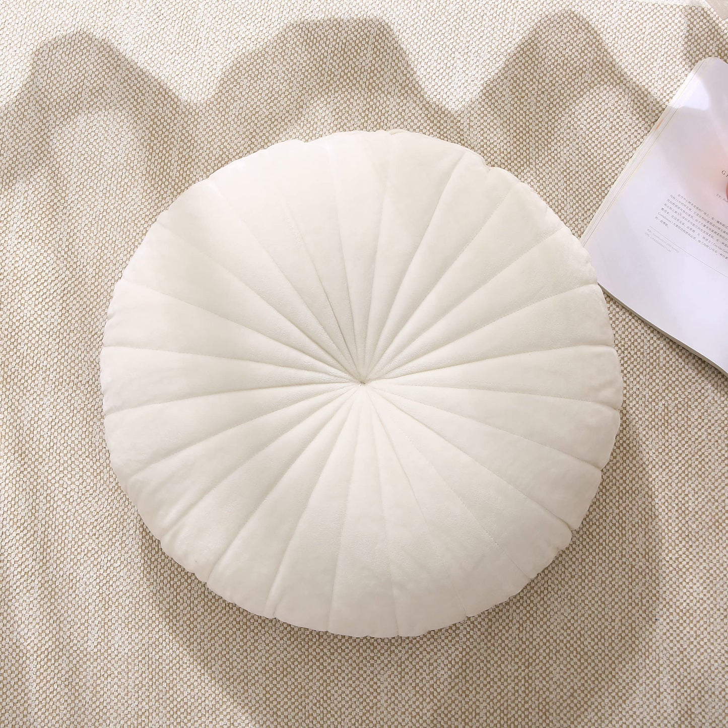 STRWARD Floor Pillow Meditation Cushion Round Large Floor Pillows Seating for Adults, Velvet Thick Floor Cushions for Yoga Living Room Balcony Outdoor Tatami(Beige)