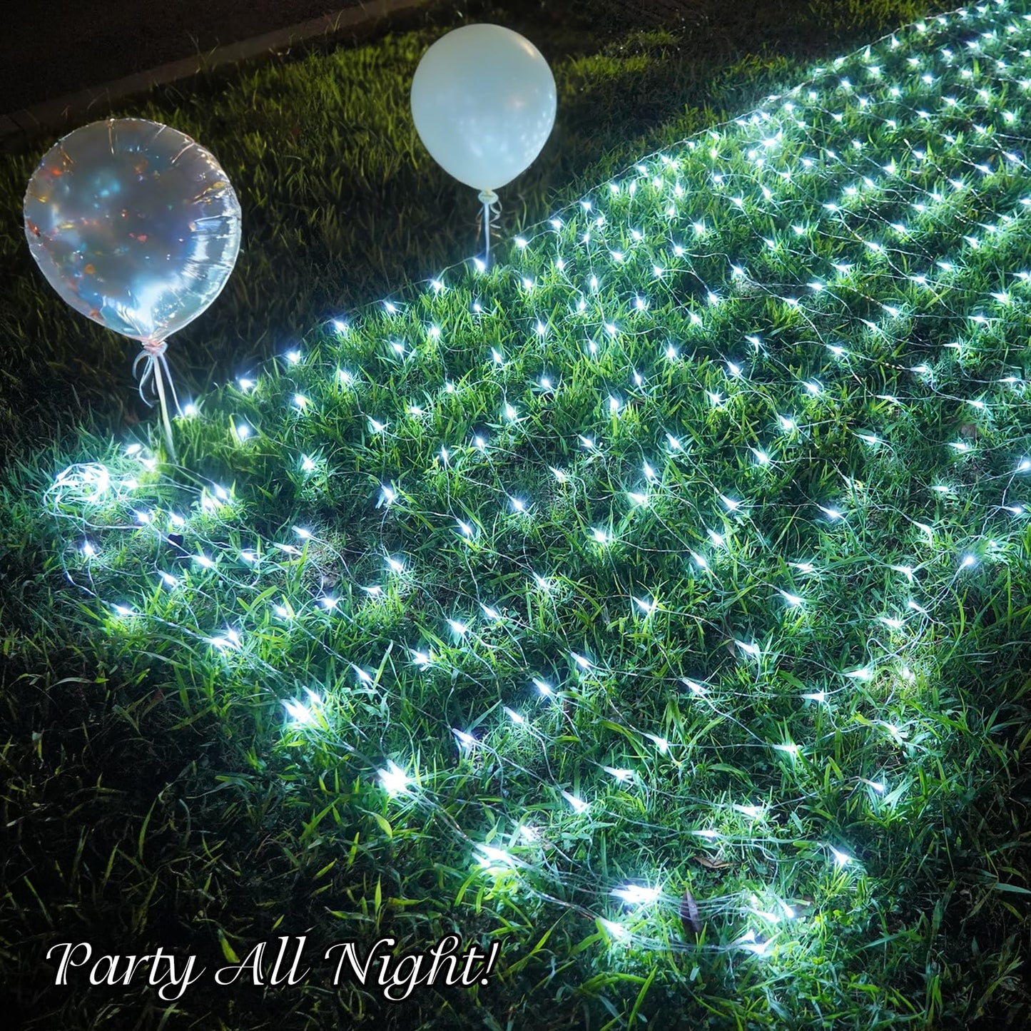 QITONG Net Lights Outdoor Mesh Lights, 12ft x 5ft 360 LED White Christmas Light with 8 Modes, Connectable Clear Wire Bush Light Plug in