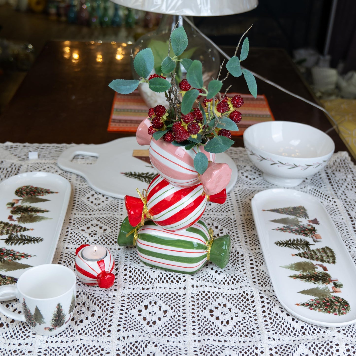 DIF DECO Unique Ceramic Vase,Candy Shape Aesthetic Vase Cute Christmas Decorative Flower Vase 9.88 Inch Modern Funny Vase for Home/Holiday/Weddings/Party Table Flower Decor