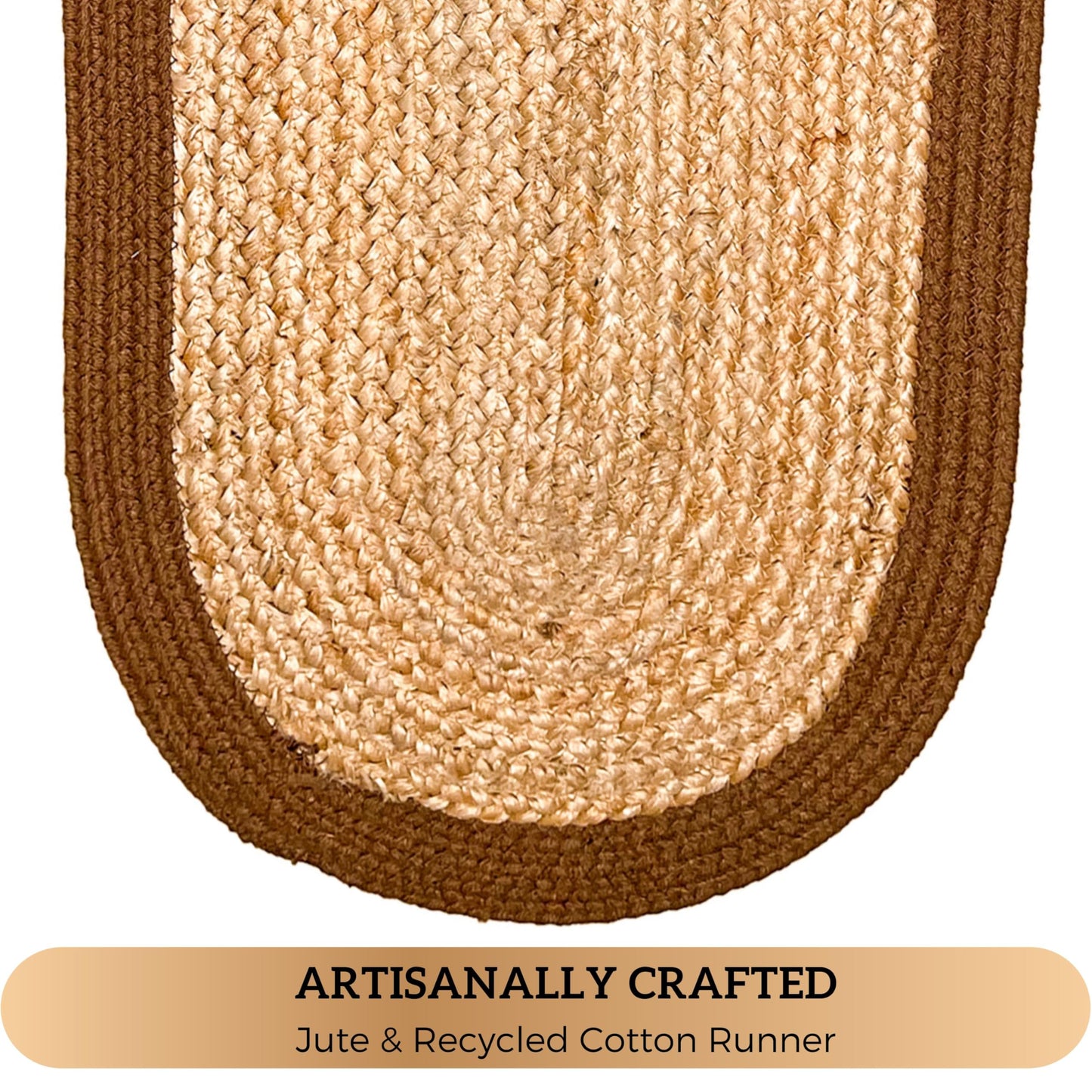 CHARDIN HOME Verona Oval Woven Jute & Cotton Braided Table Runner, Size -13 x 36 Inches, Color - Natural Jute with Brown Border