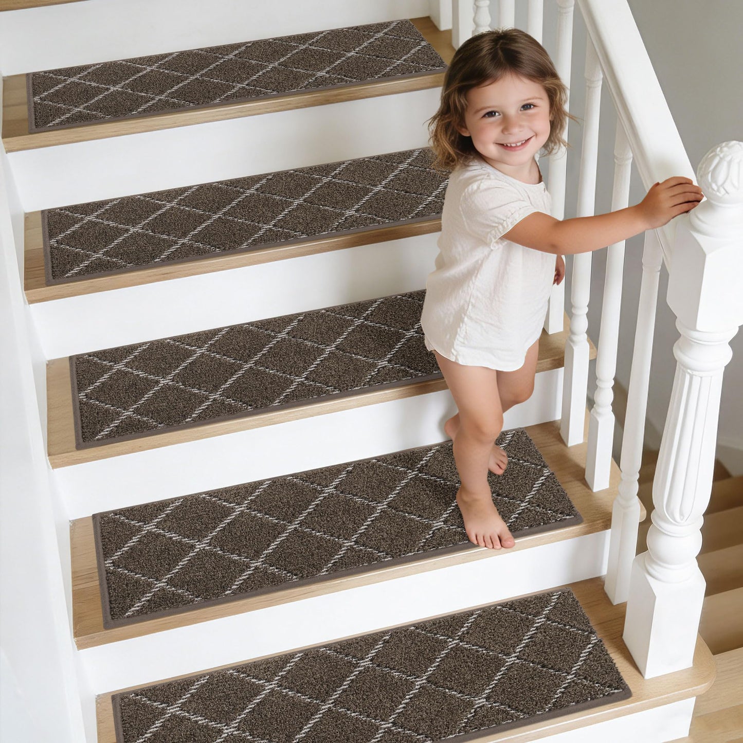 BEQHAUSE Stair Treads Non Slip Stair Runners for Wooden Steps Machine Washable Stair Rugs Soft Polyester Stair Runner Mats for Dogs Kids Brown Carpet Stair Treads,4PCS