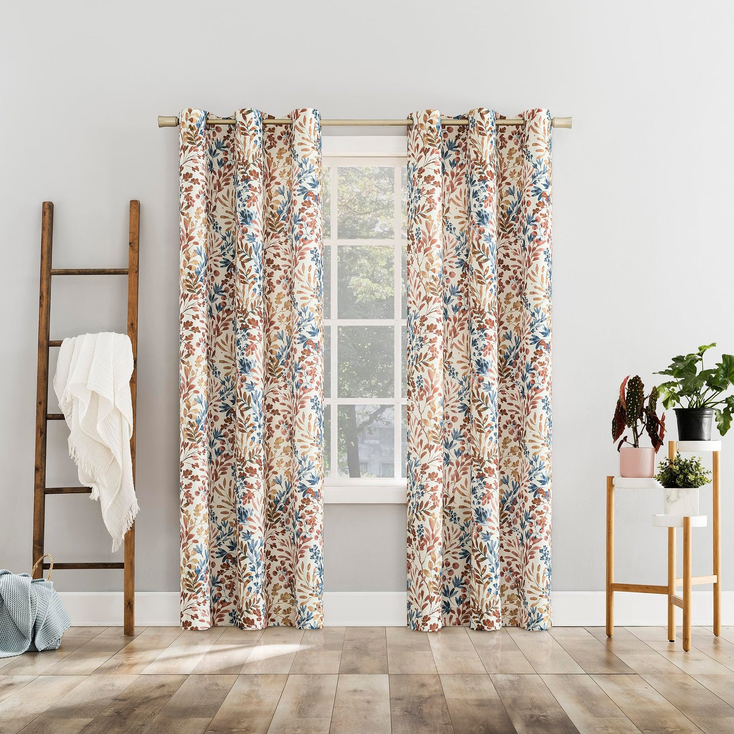 No. 918 Amelie Botanical Print Energy Saving Grommet Curtain Panel, 48" x 84", Indigo Blue