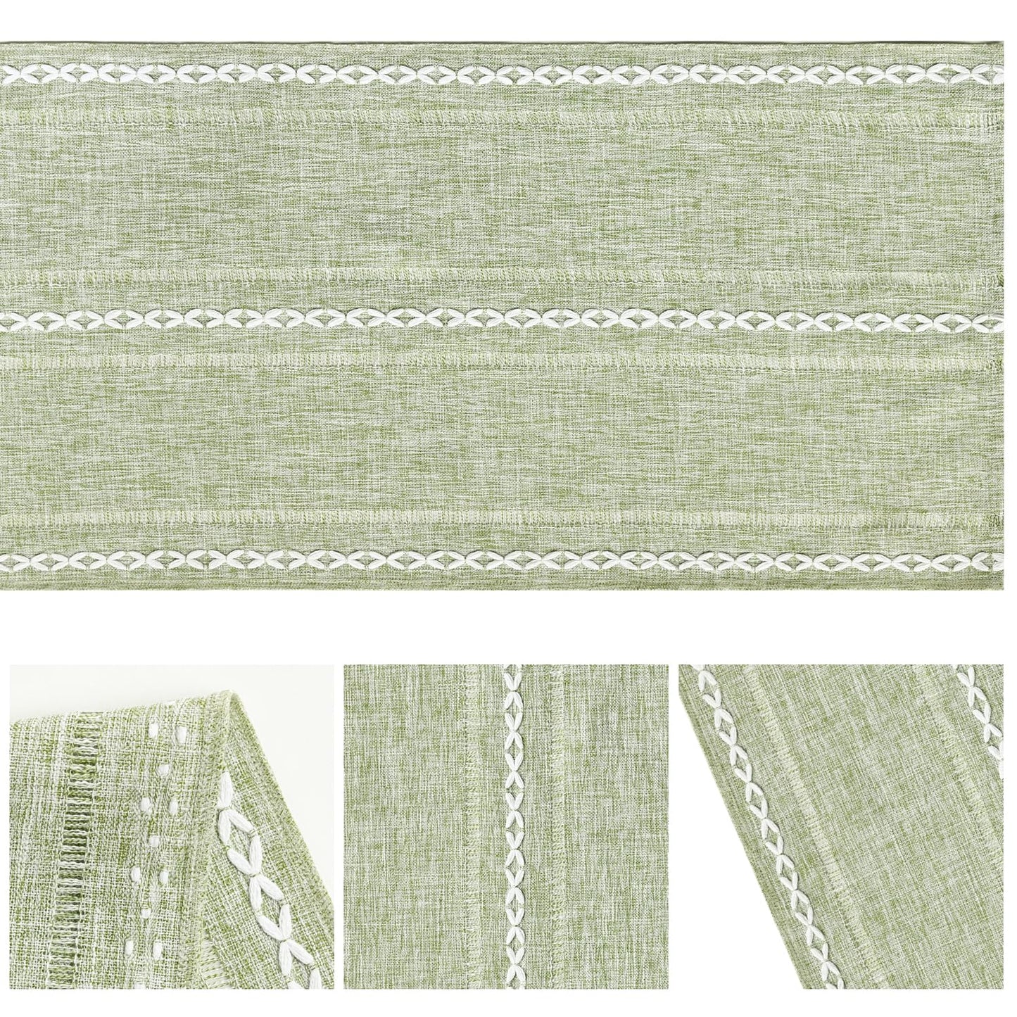 Artoid Mode Sage Green Rustic Cotton Linen Table Runner, Seasonal Embroidered Hollow Kitchen Dining Table Decoration for Home Party Decor 13x72 Inch