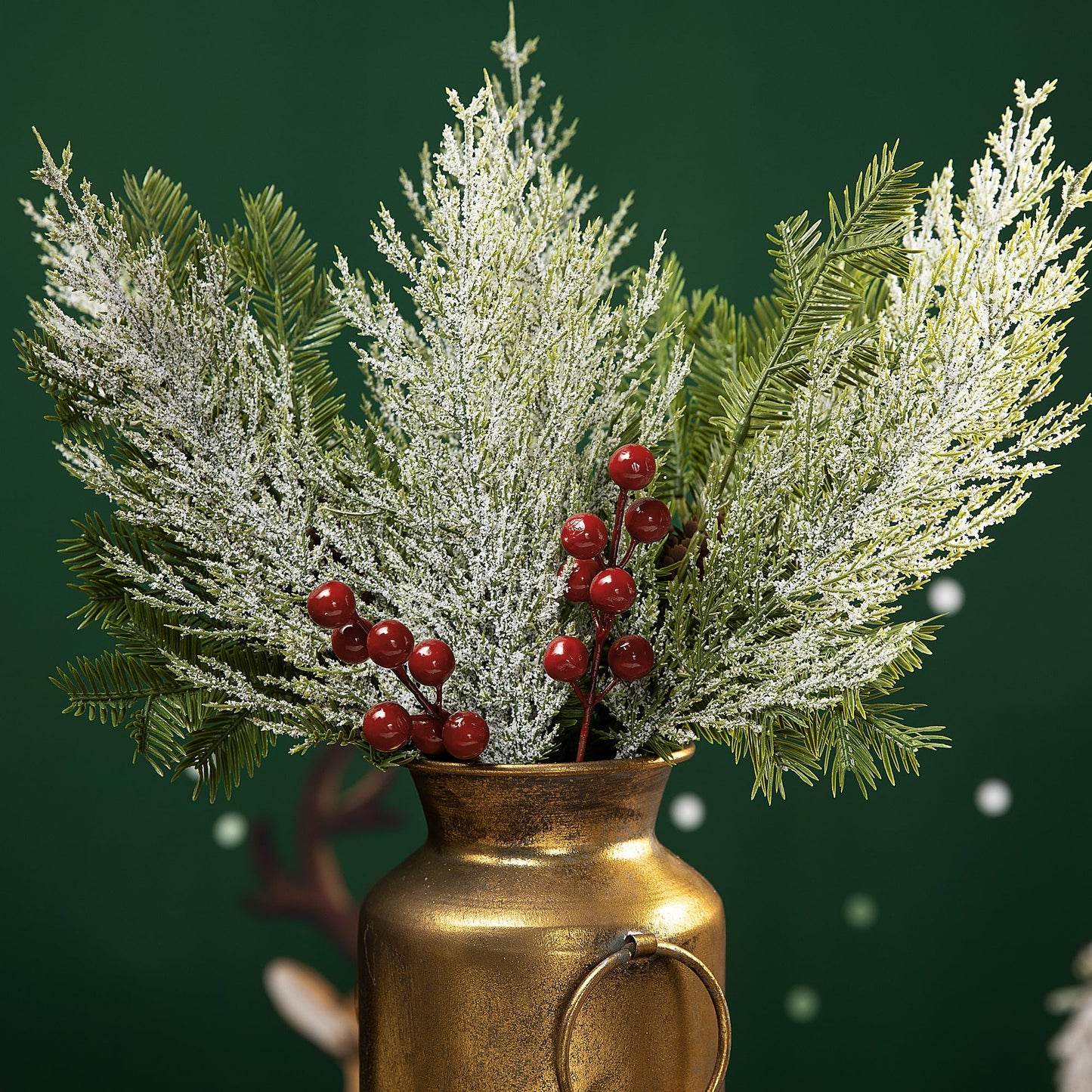 Alpurple 30 Pcs Christmas Snow Frosted Pine Branches- 13.5" Snowy Artificial Pine Needles Branches Twigs- Greenery Ceder Sprigs Pine Picks Stems for Christmas Wreath Home Garden Decoration