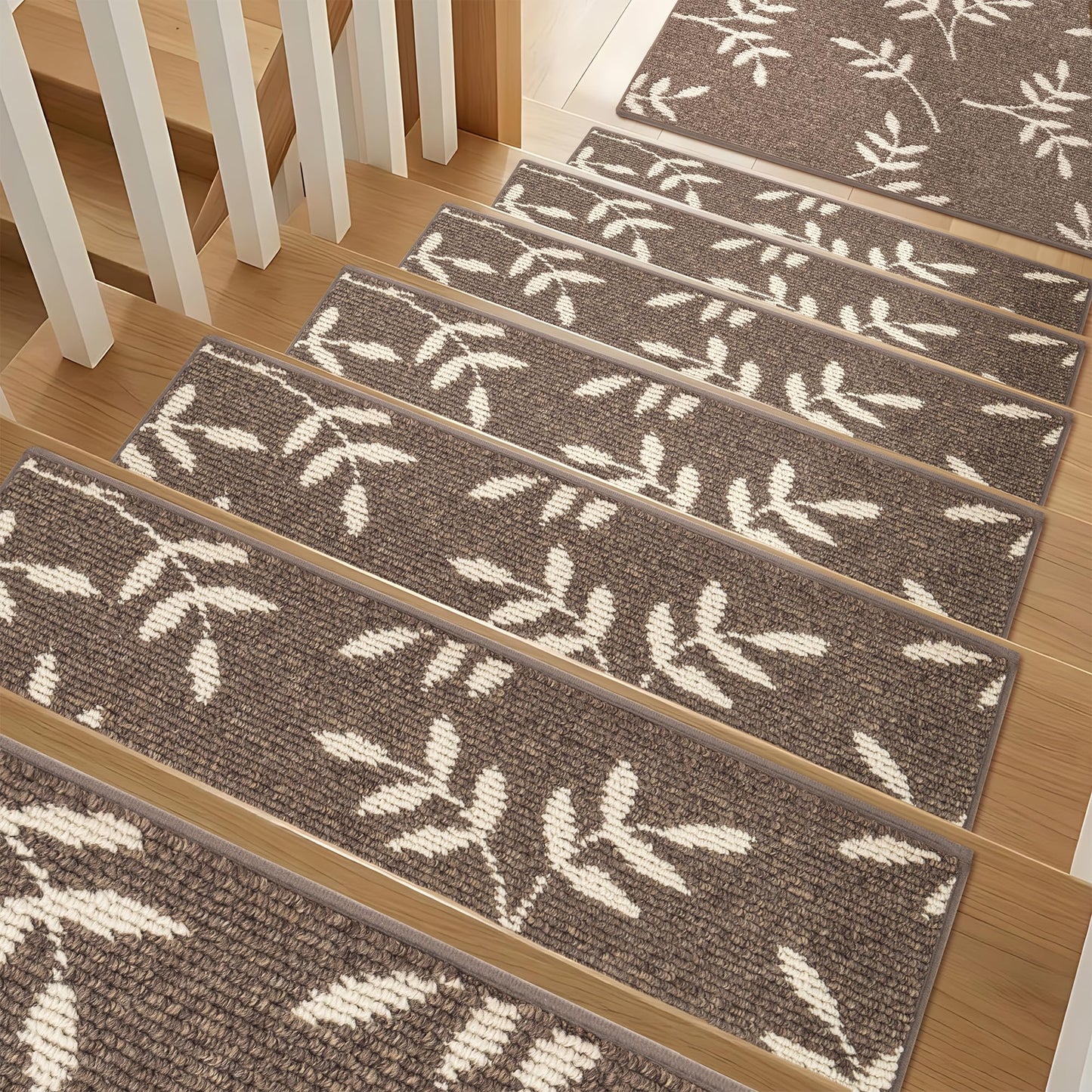 TANVILL Stair Treads for Wooden Steps Non Slip Stair Carpet, 4 Pack Stair Runners Indoor Stair Rugs for Elders and Pets Reusable Staircase Step Treads Covers, 30x8 Inches, Brown
