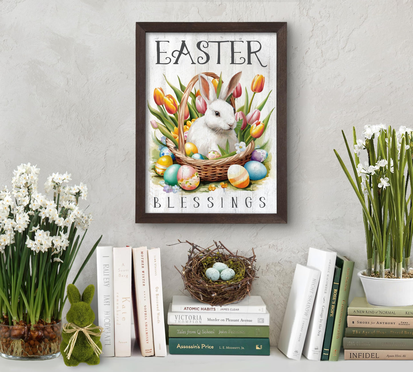 Farmhouse Wall Decor for your Home - 12x16 Rustic Wood Frame with 14 Interchangeable Sayings for the 4 Seasons, Christmas, Easter, Thanksgiving & July 4