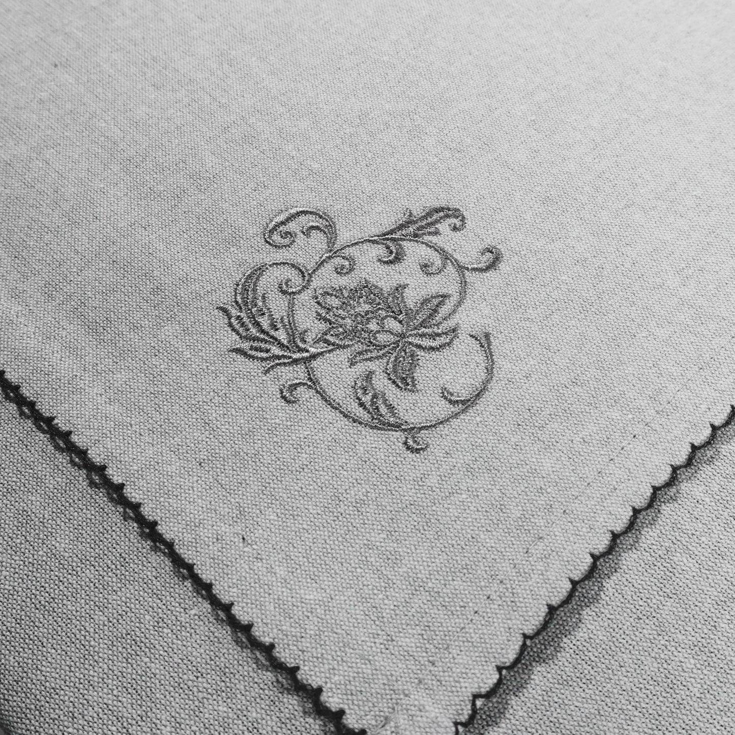 Luxury Embroidered Cloth Napkins – Grey Lily, Set of 6, 18x18 | Grey Dinner Napkins with Floral Embroidery | Elegant Cotton Blend Table Napkins for Holiday Hosting, Weddings