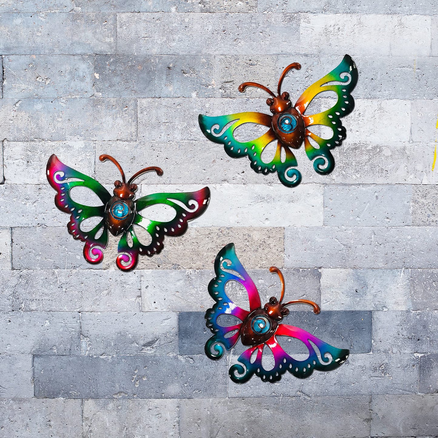 BVLFOOK Garden Decor Clearance Metal Butterfly Wall decor 3D Wall Art Hanging Valentine for Patio Fence, Set of 3, 9 inch, Indoor Outdoor Valentine Gift for Family