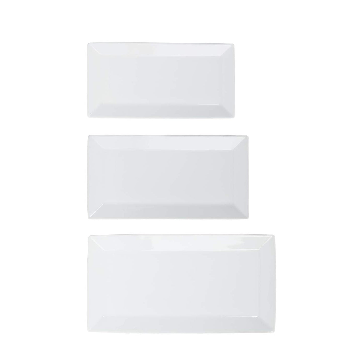 Amazon Basics 3-Piece Porcelain Serving Platters, Oven Safe, for Entertaining, Appetizer, Dinner, Dessert, 12.75 inch, 11 inch, 10 inch, White