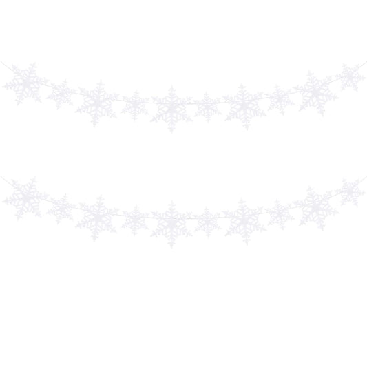 FAZHBARY White Snowflake Garland Felt Banner Winter Garland Snow Banner Christmas Snowflakes Holiday Party Decorations Pack of 2