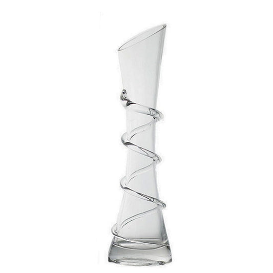 VANTOBEST Hand-Made Blown Art Bud Glass Vase, Clear Glass, Oblong Shape, Modern Style, Thread Pattern, Stemless, Perfect for Home Decorations